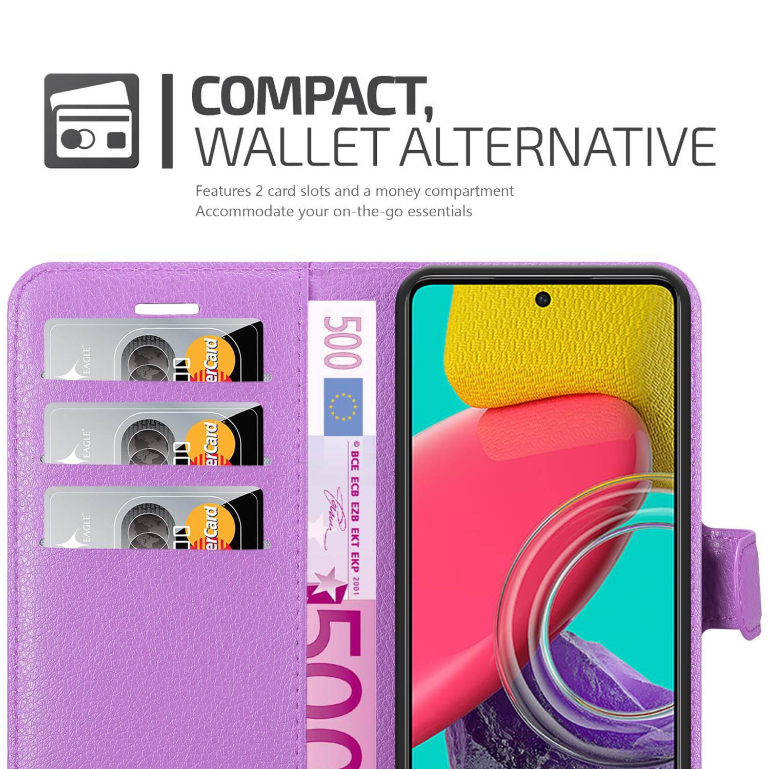 Cadorabo Hülle für Samsung Galaxy M53 5G Schutz Hülle in Lila Handyhülle Etui Case Cover Magnetverschluss