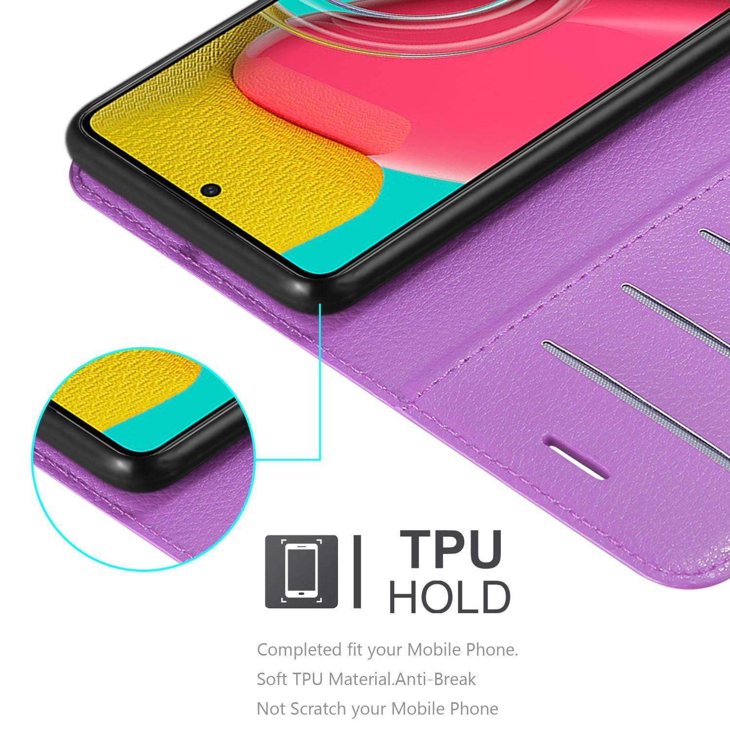 Cadorabo Hülle für Samsung Galaxy M53 5G Schutz Hülle in Lila Handyhülle Etui Case Cover Magnetverschluss