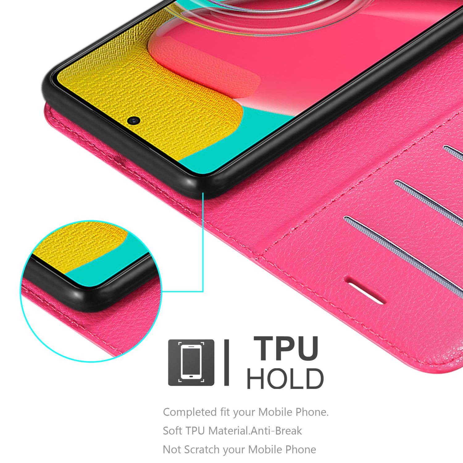 Cadorabo Hülle für Samsung Galaxy M53 5G Schutz Hülle in Pink Handyhülle Etui Case Cover Magnetverschluss