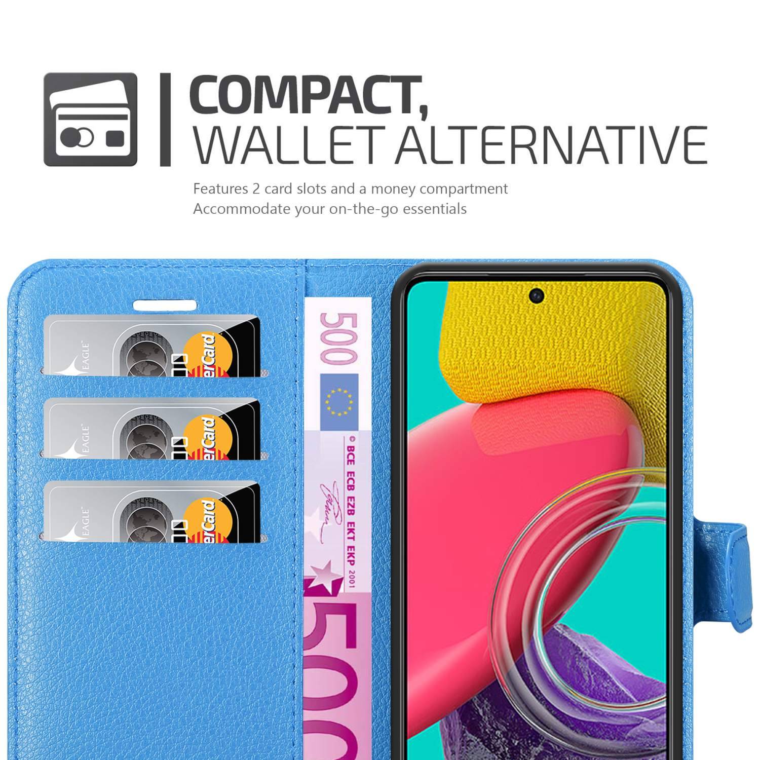 Cadorabo Hülle für Samsung Galaxy M53 5G Schutz Hülle in Blau Handyhülle Etui Case Cover Magnetverschluss