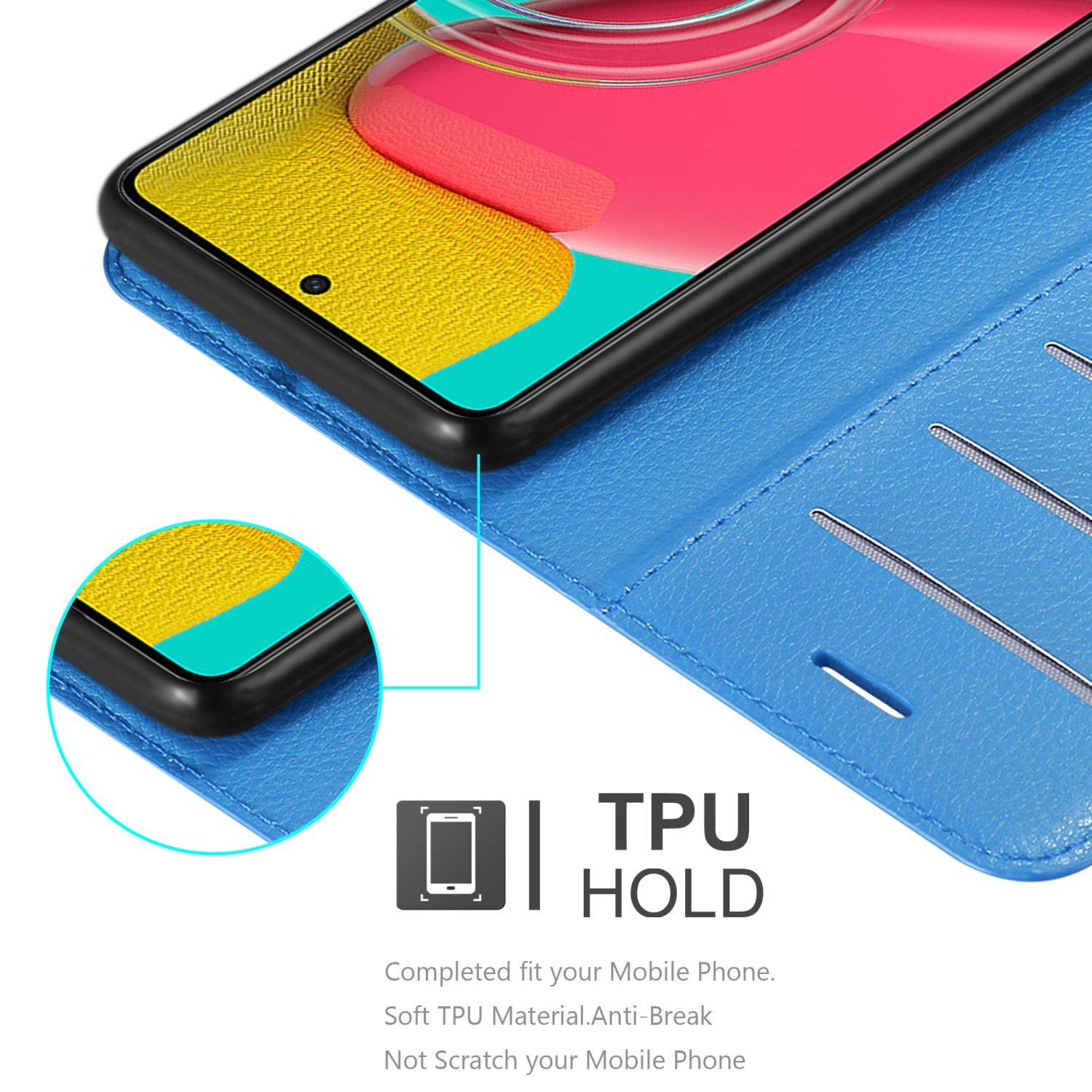 Cadorabo Hülle für Samsung Galaxy M53 5G Schutz Hülle in Blau Handyhülle Etui Case Cover Magnetverschluss