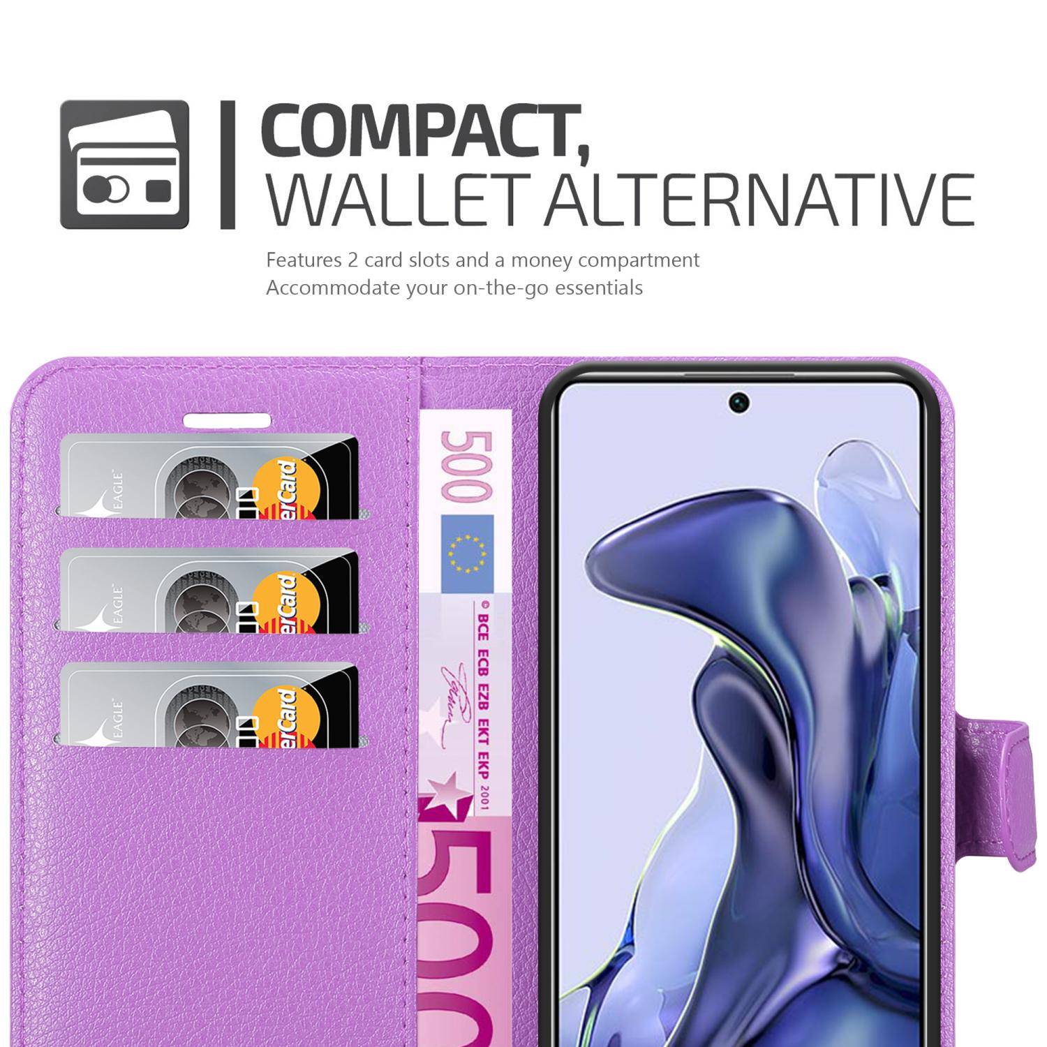 Cadorabo Hülle für Xiaomi 11T / 11T PRO Schutz Hülle in Lila Handyhülle Etui Case Cover Magnetverschluss