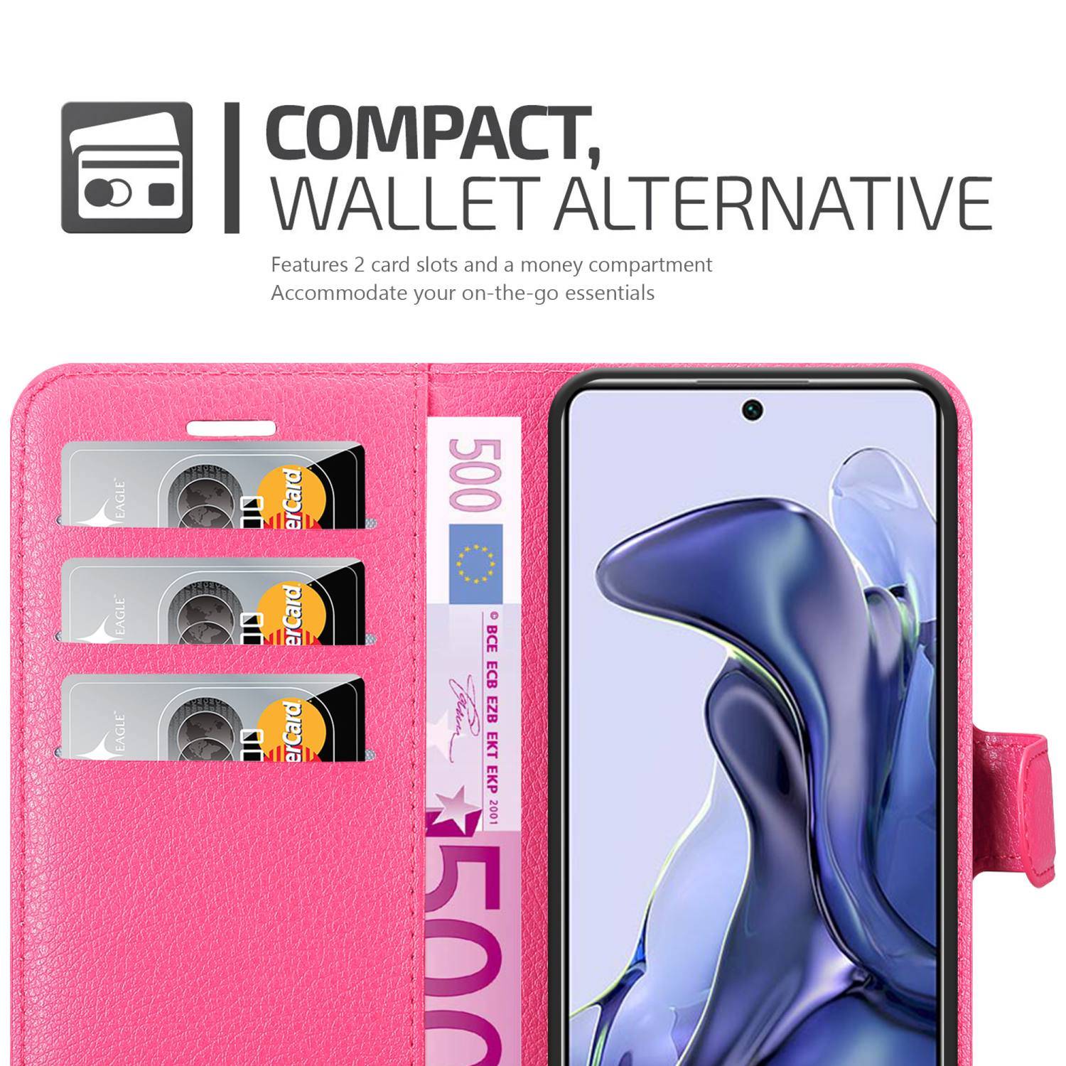 Cadorabo Hülle für Xiaomi 11T / 11T PRO Schutz Hülle in Pink Handyhülle Etui Case Cover Magnetverschluss