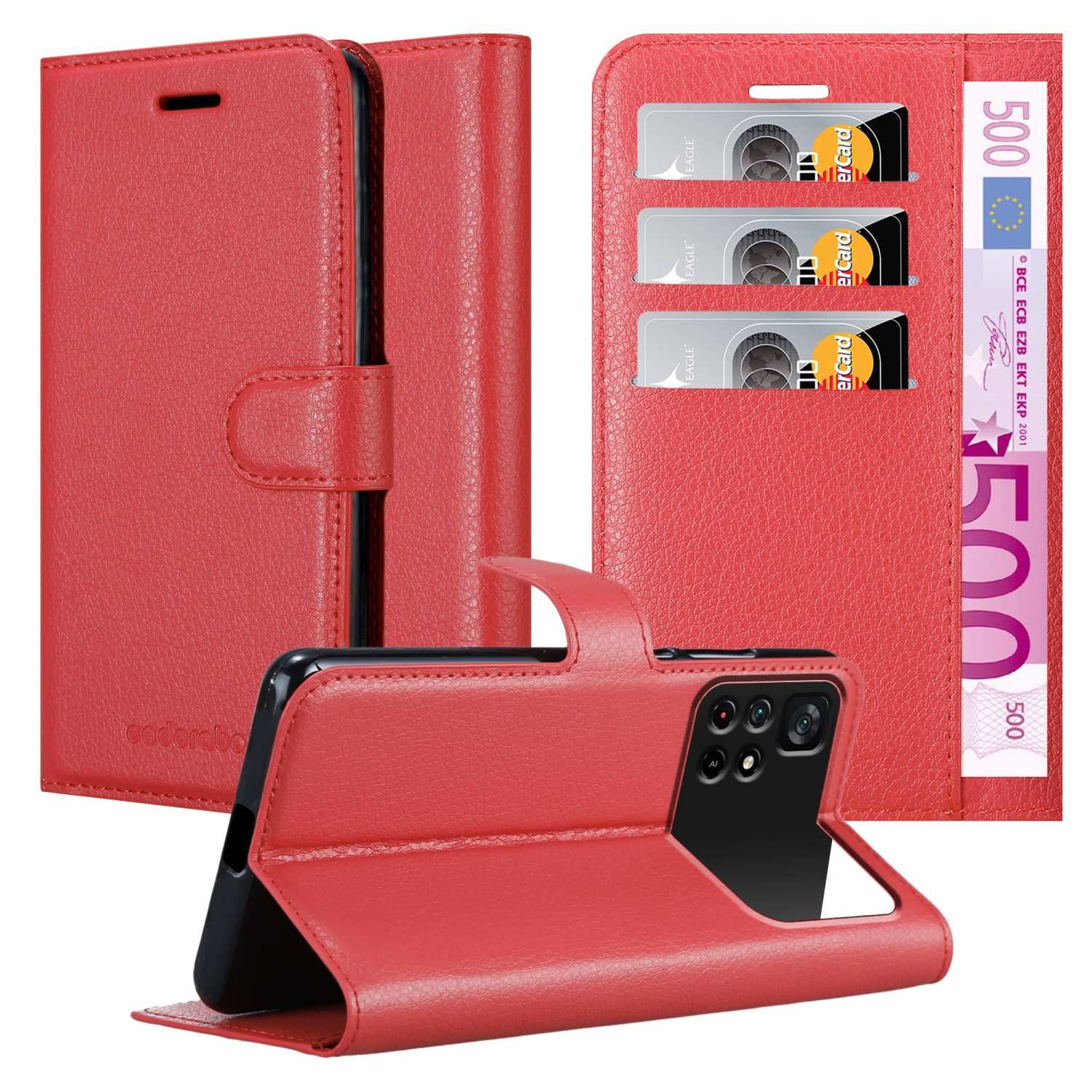 Cadorabo Hülle für Xiaomi POCO M4 PRO 5G Schutz Hülle in Rot Handyhülle Etui Case Cover Magnetverschluss
