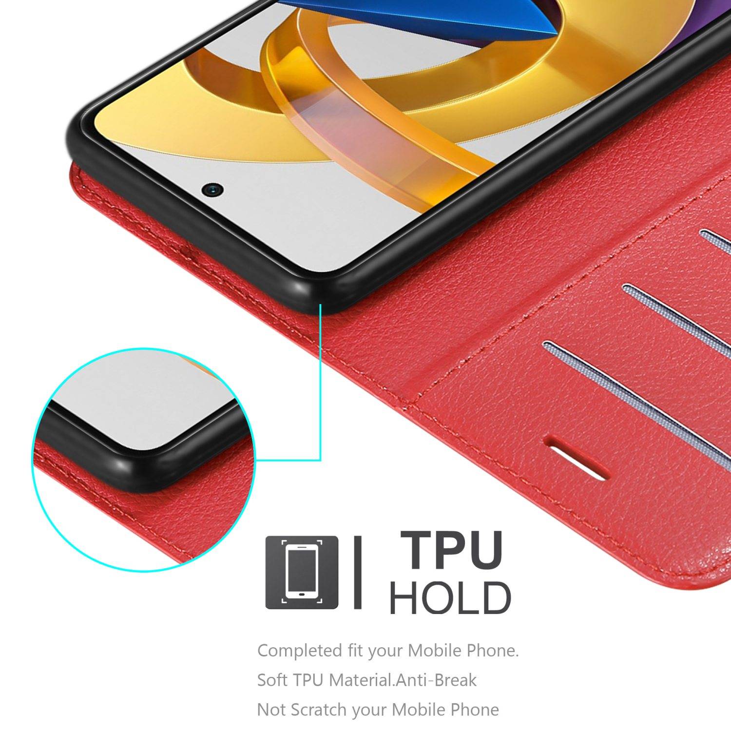 Cadorabo Hülle für Xiaomi POCO M4 PRO 5G Schutz Hülle in Rot Handyhülle Etui Case Cover Magnetverschluss