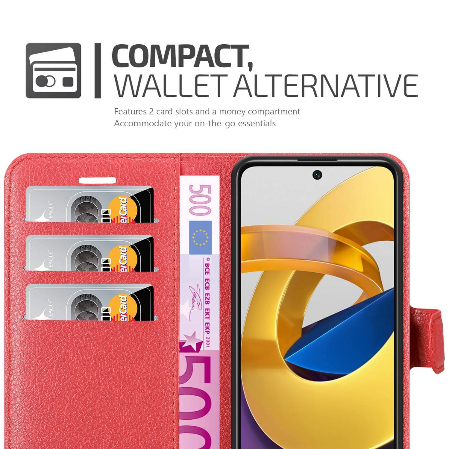 Cadorabo Hülle für Xiaomi POCO M4 PRO 5G Schutz Hülle in Rot Handyhülle Etui Case Cover Magnetverschluss