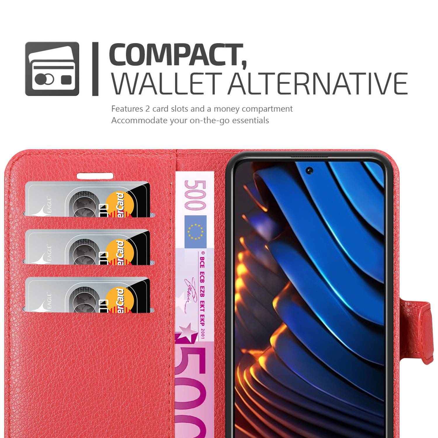 Cadorabo Hülle für Xiaomi POCO X3 GT Schutz Hülle in Rot Handyhülle Etui Case Cover Magnetverschluss
