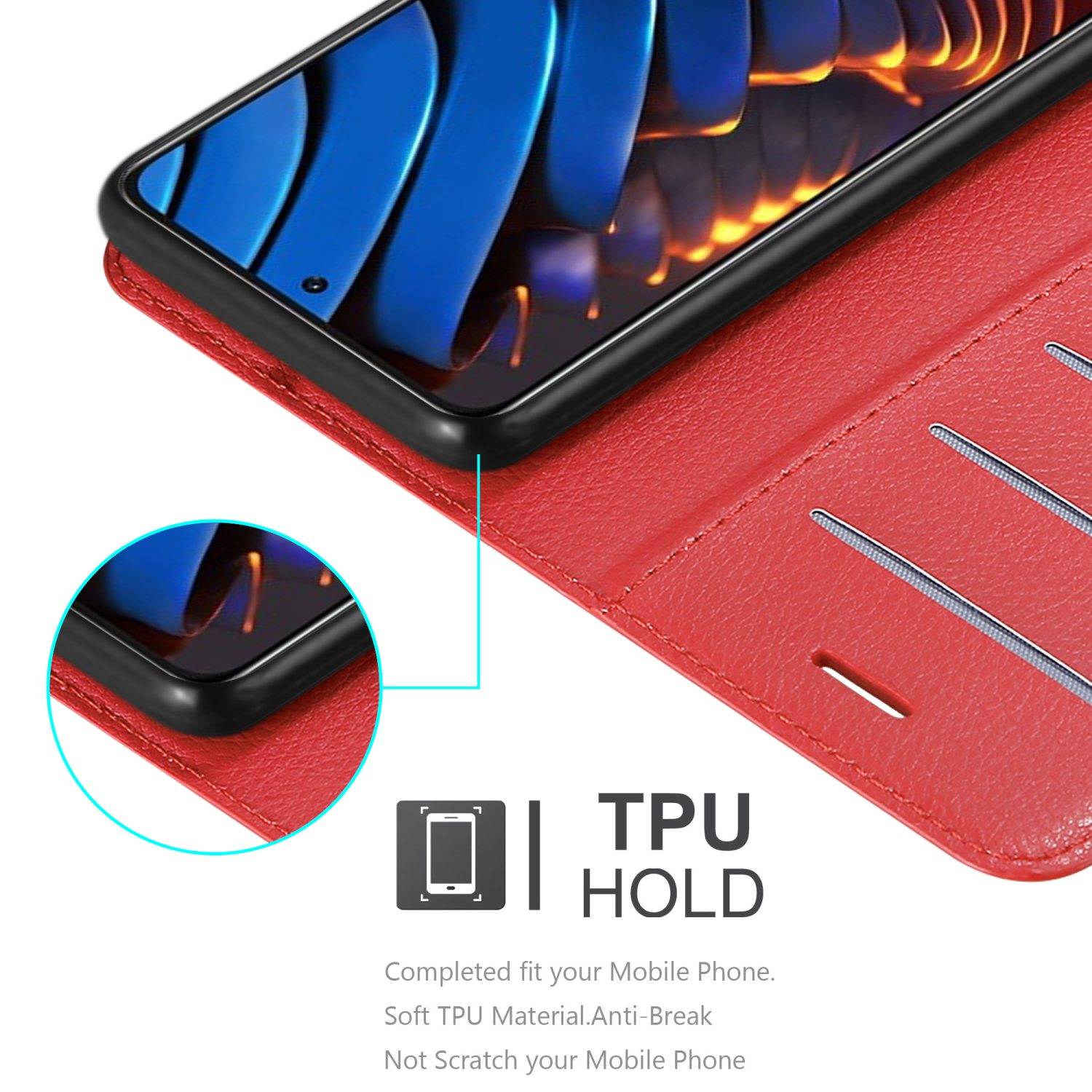 Cadorabo Hülle für Xiaomi POCO X3 GT Schutz Hülle in Rot Handyhülle Etui Case Cover Magnetverschluss