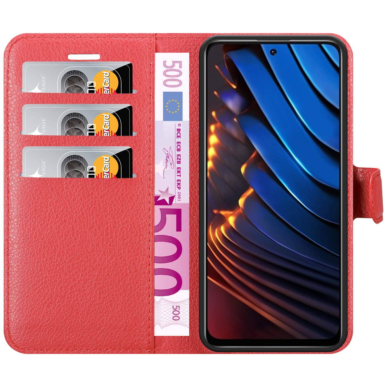 Cadorabo Hülle für Xiaomi POCO X3 GT Schutz Hülle in Rot Handyhülle Etui Case Cover Magnetverschluss