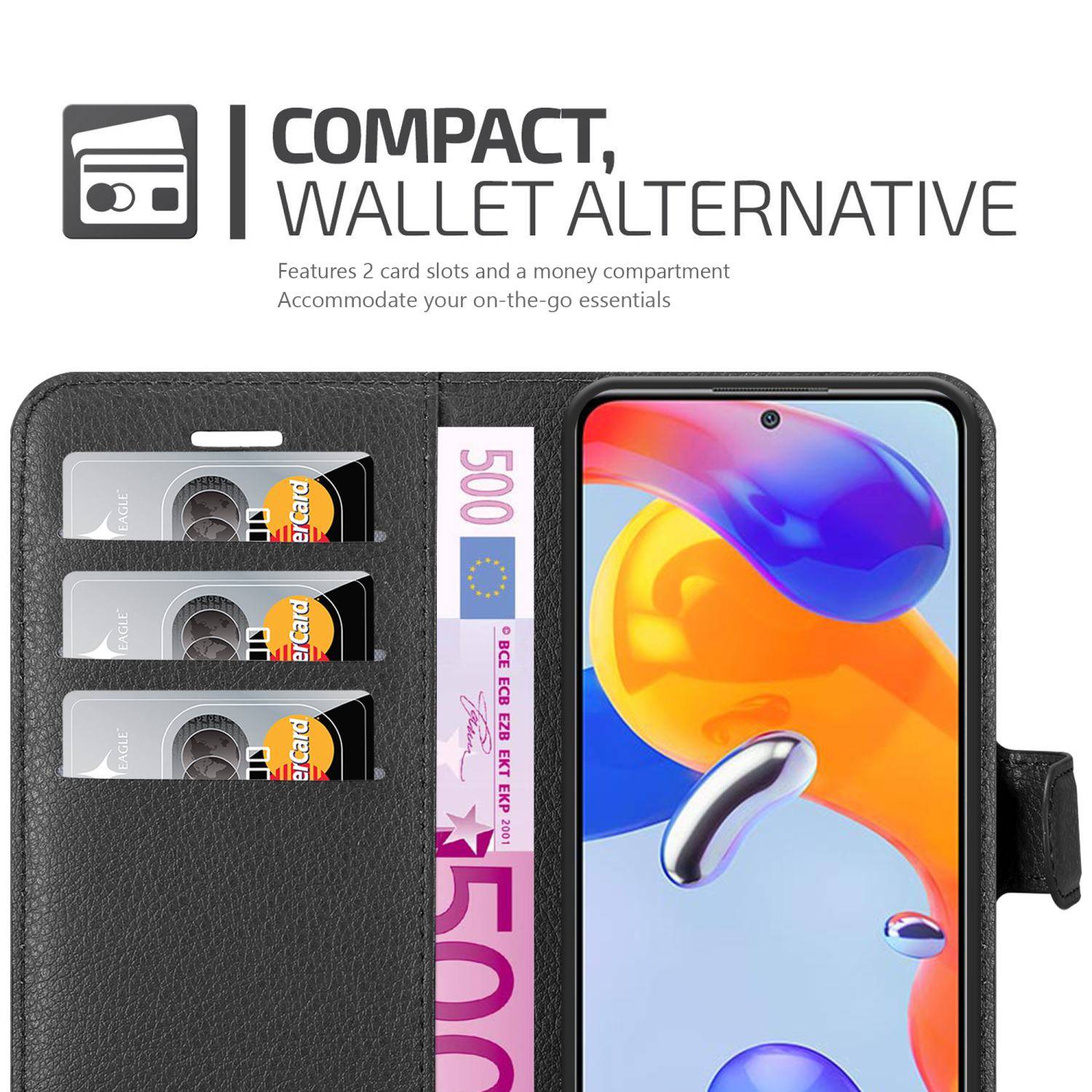 Cadorabo Hülle für Xiaomi RedMi NOTE 11 PRO 4G / 5G Schutz Hülle in Schwarz Handyhülle Etui Case Cover Magnetverschluss