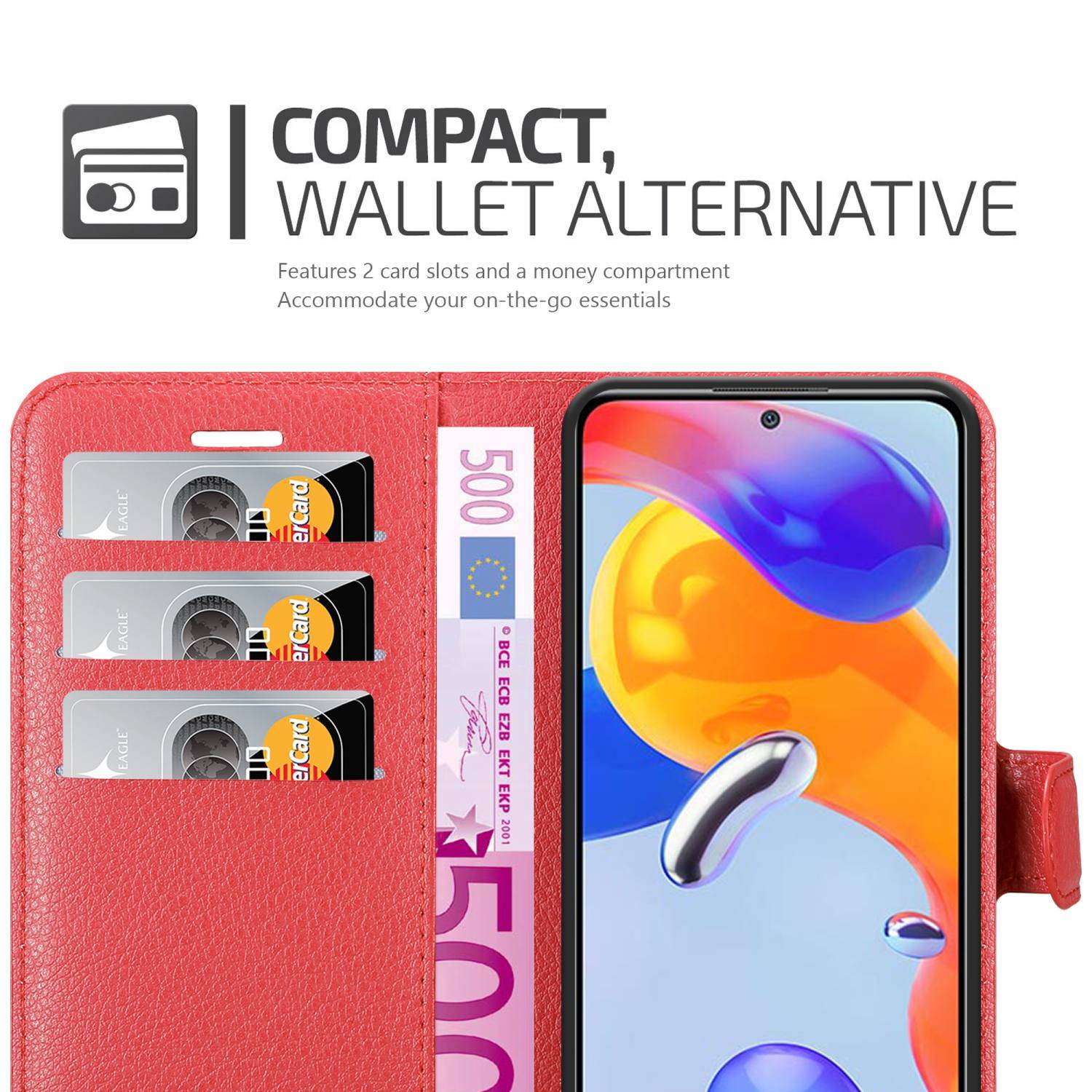 Cadorabo Hülle für Xiaomi RedMi NOTE 11 PRO 4G / 5G Schutz Hülle in Rot Handyhülle Etui Case Cover Magnetverschluss