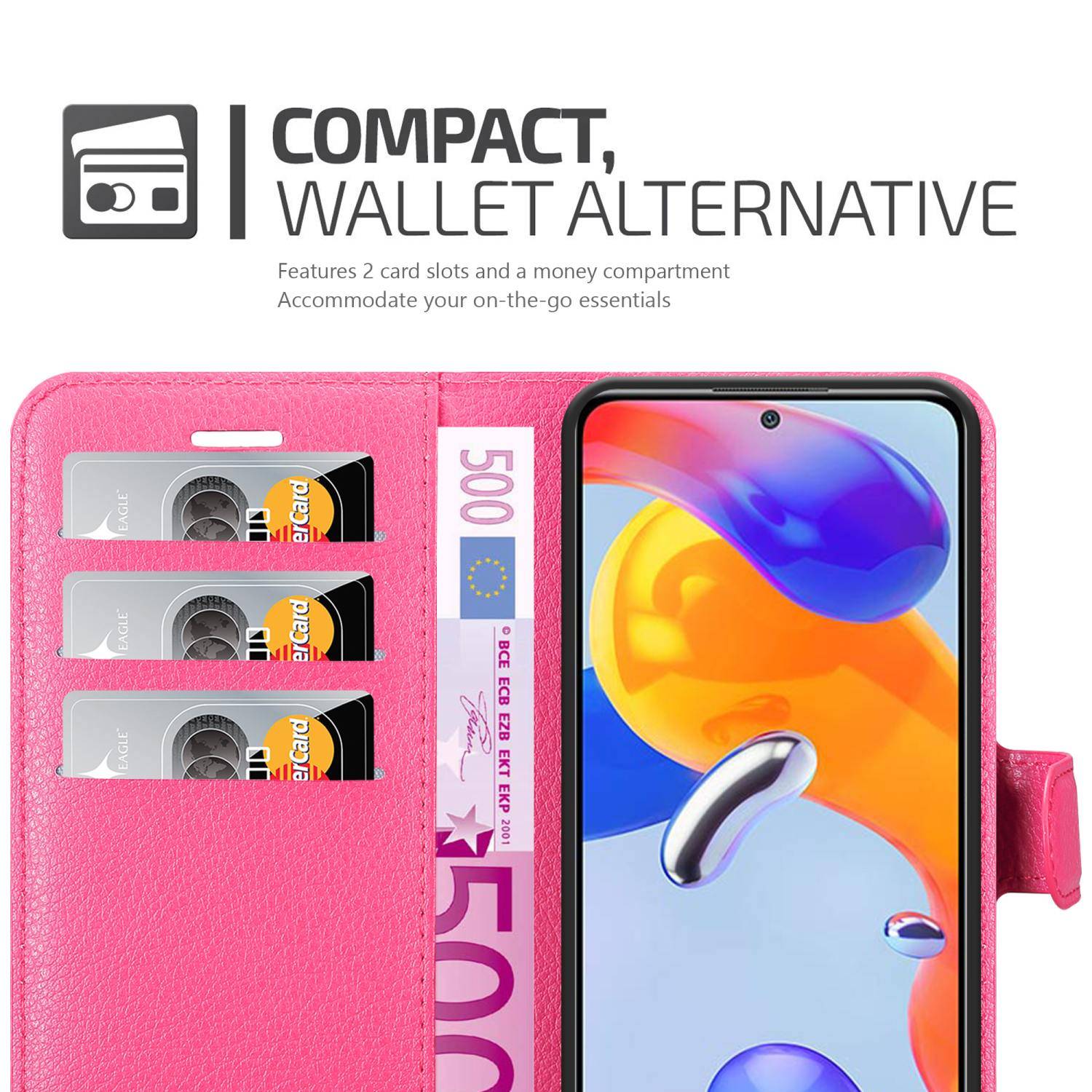 Cadorabo Hülle für Xiaomi RedMi NOTE 11 PRO 4G / 5G Schutz Hülle in Pink Handyhülle Etui Case Cover Magnetverschluss