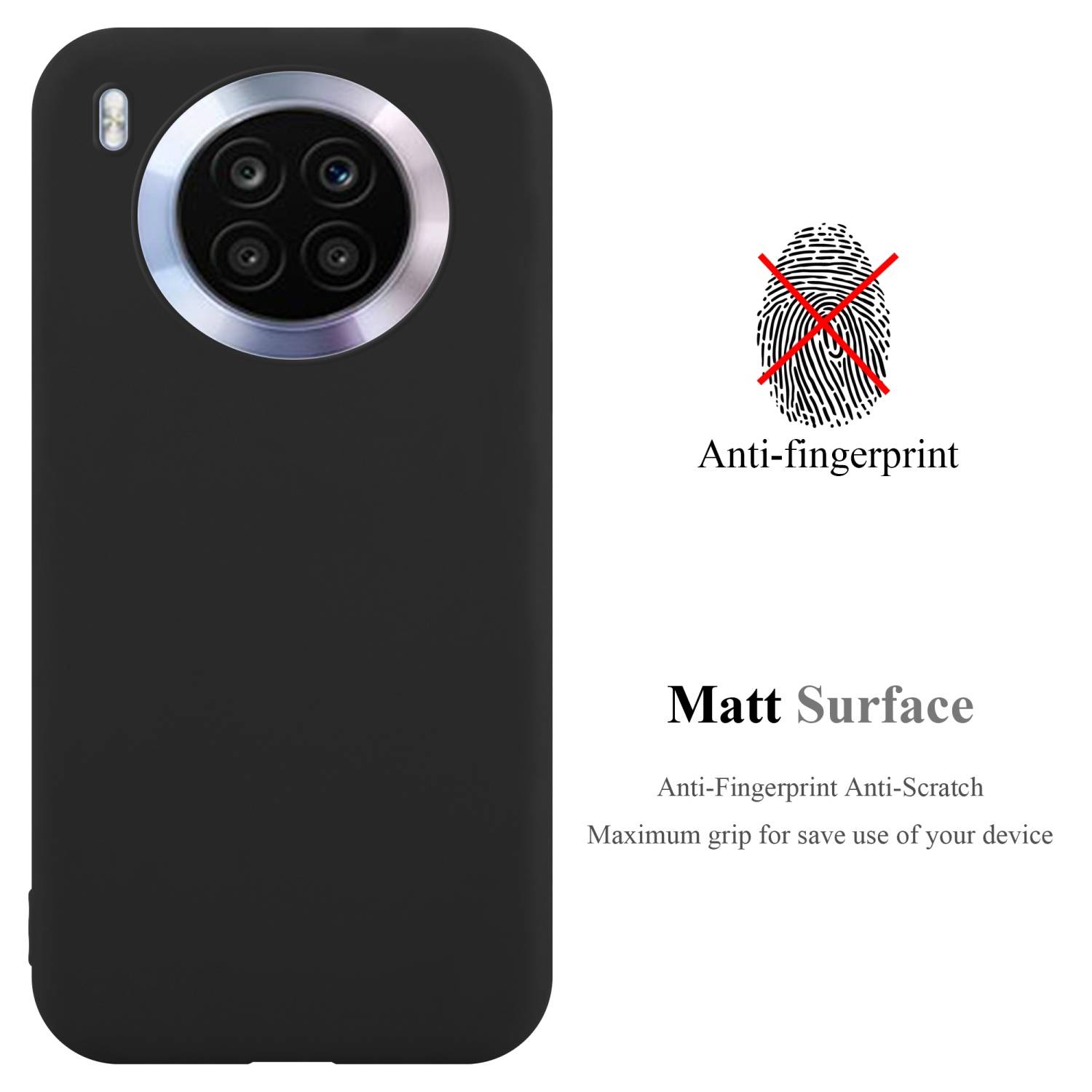 Cadorabo Hülle für Honor 50 LITE Schutzhülle in Schwarz Handyhülle TPU Silikon Etui Case Cover