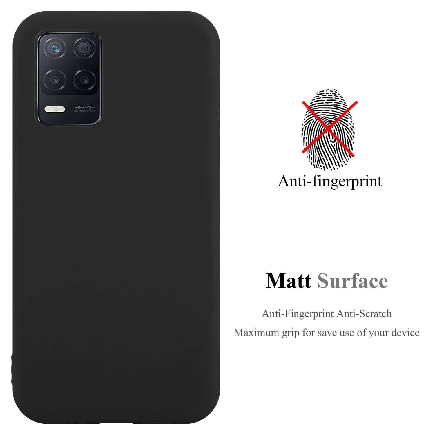 Cadorabo Hülle für Realme 8 5G / V13 / Q3 / Q3i / Narzo 30 5G Schutzhülle in Schwarz Handyhülle TPU Silikon Etui Case