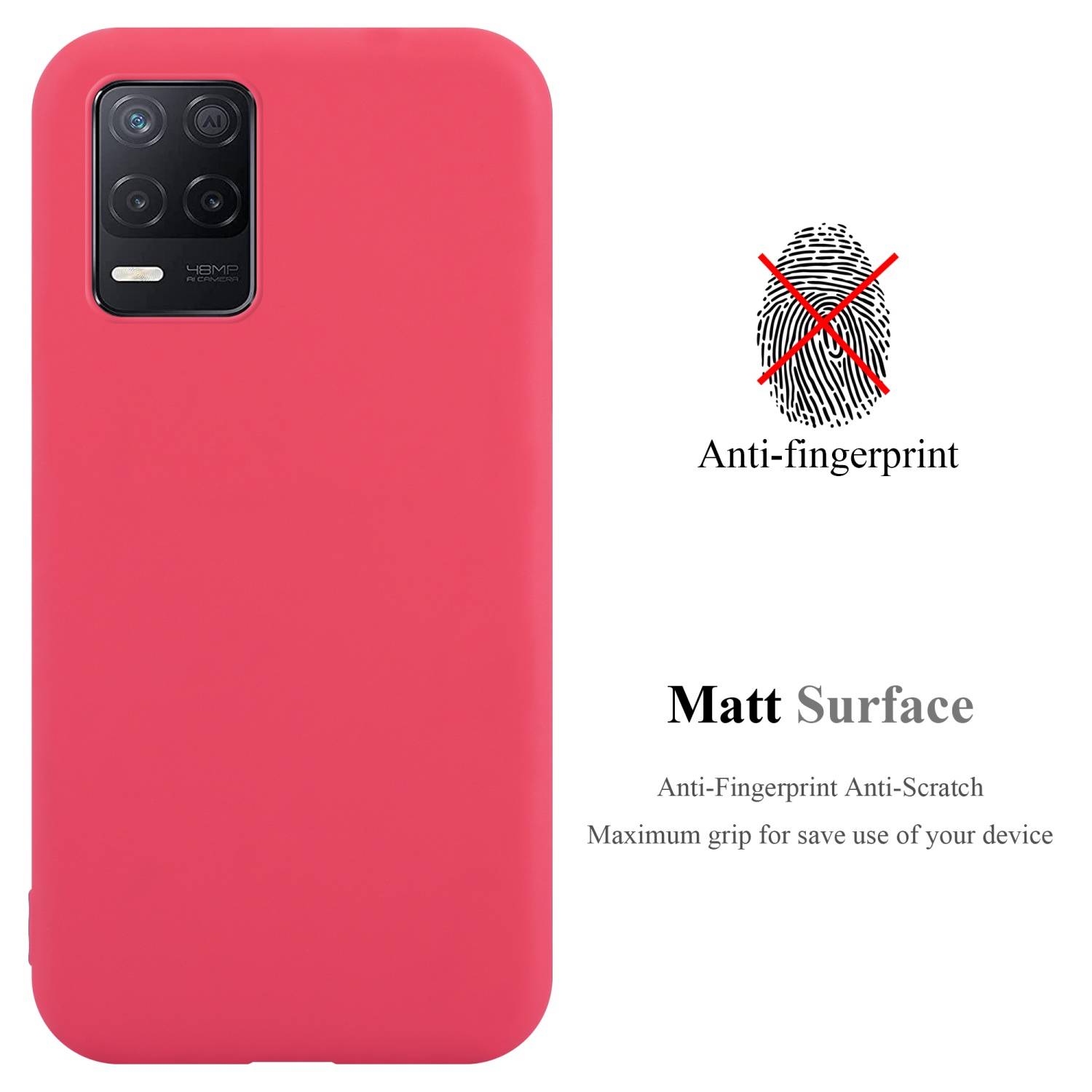 Cadorabo Hülle für Realme 8 5G / V13 / Q3 / Q3i / Narzo 30 5G Schutzhülle in Rot Handyhülle TPU Silikon Etui Case Cover