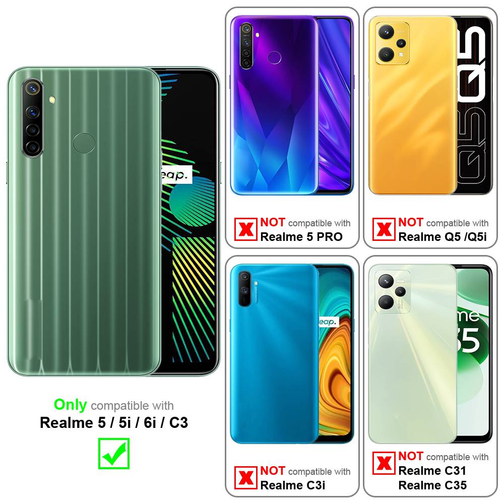 Cadorabo 3x Panzer Folie für Realme 5 / 5i / 6i / C3 Schutzfolie in Transparent Folie Tempered Display-Schutzglas