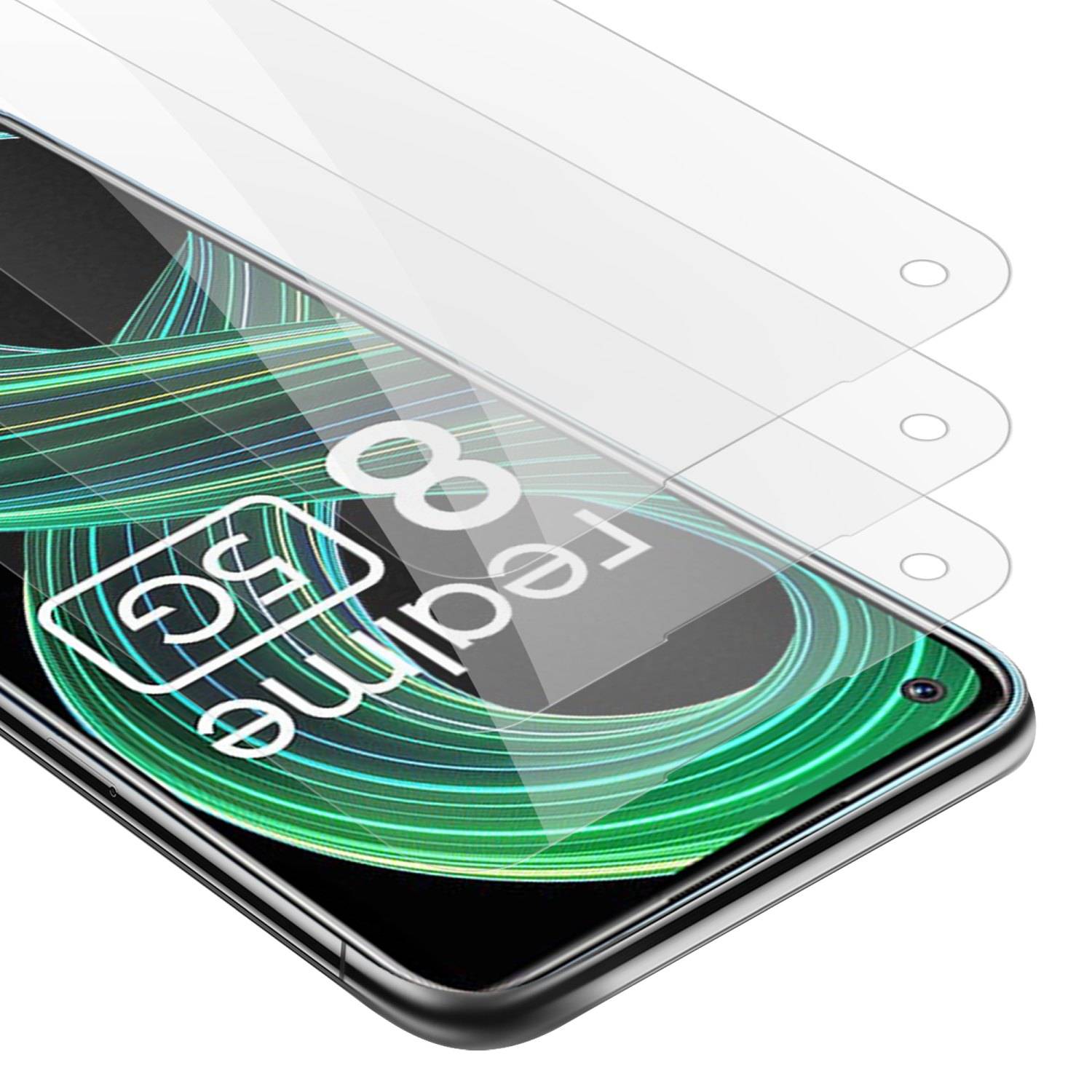 Cadorabo 3x Panzer Folie für Realme 8 5G / V13 / Q3 / Q3i / Narzo 30 5G Schutzfolie in Transparent Folie Tempered