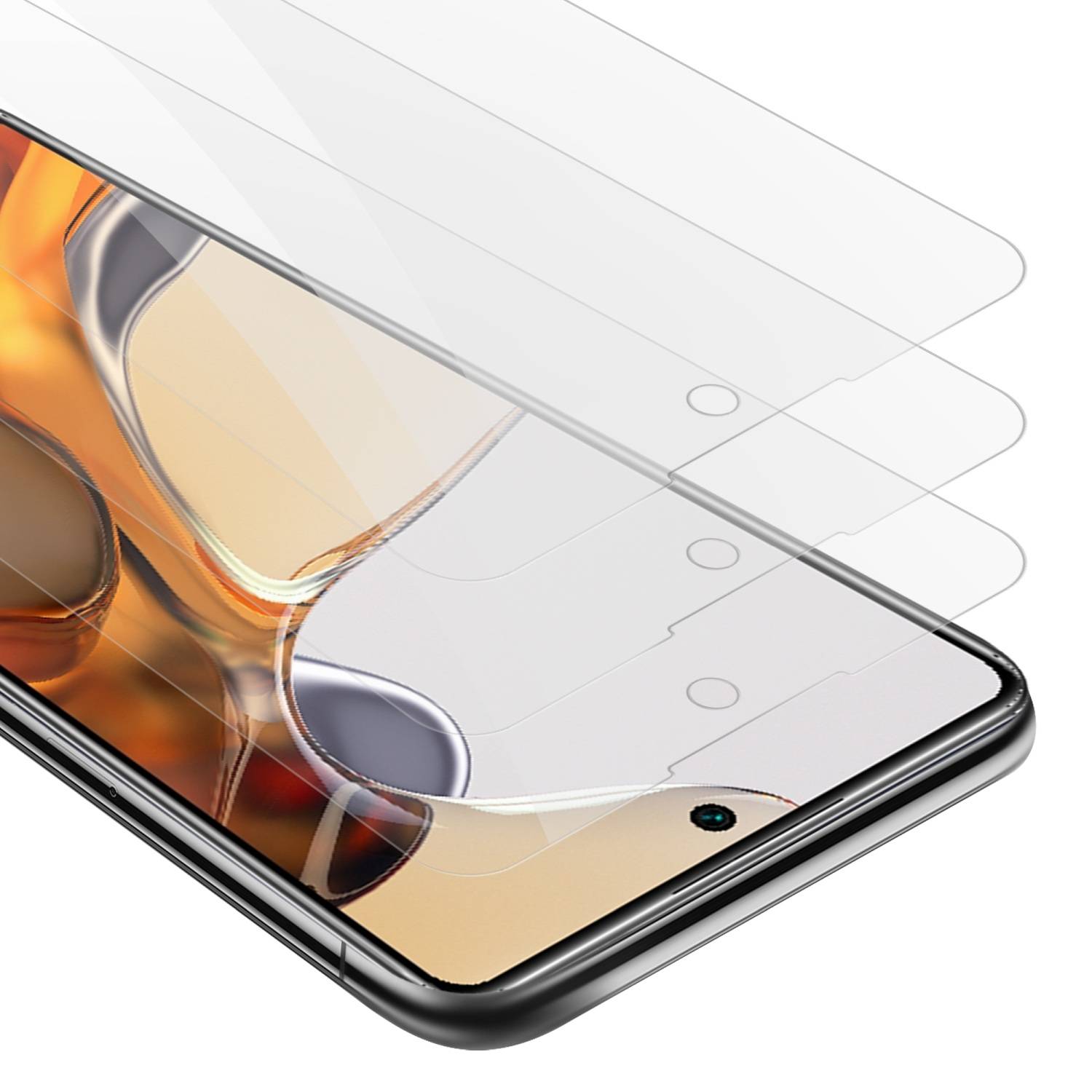 Cadorabo 3x Panzer Folie für Xiaomi 11T / 11T PRO Schutzfolie in Transparent Folie Tempered Display-Schutzglas