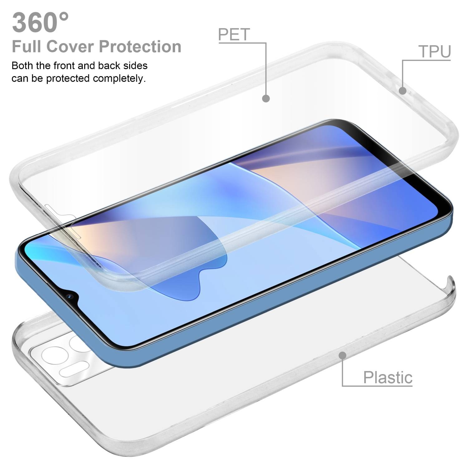 Cadorabo Schutzhülle für Oppo A16s / A54s Hülle in Transparent 360° Etui Full Body Handyhülle Cover Case