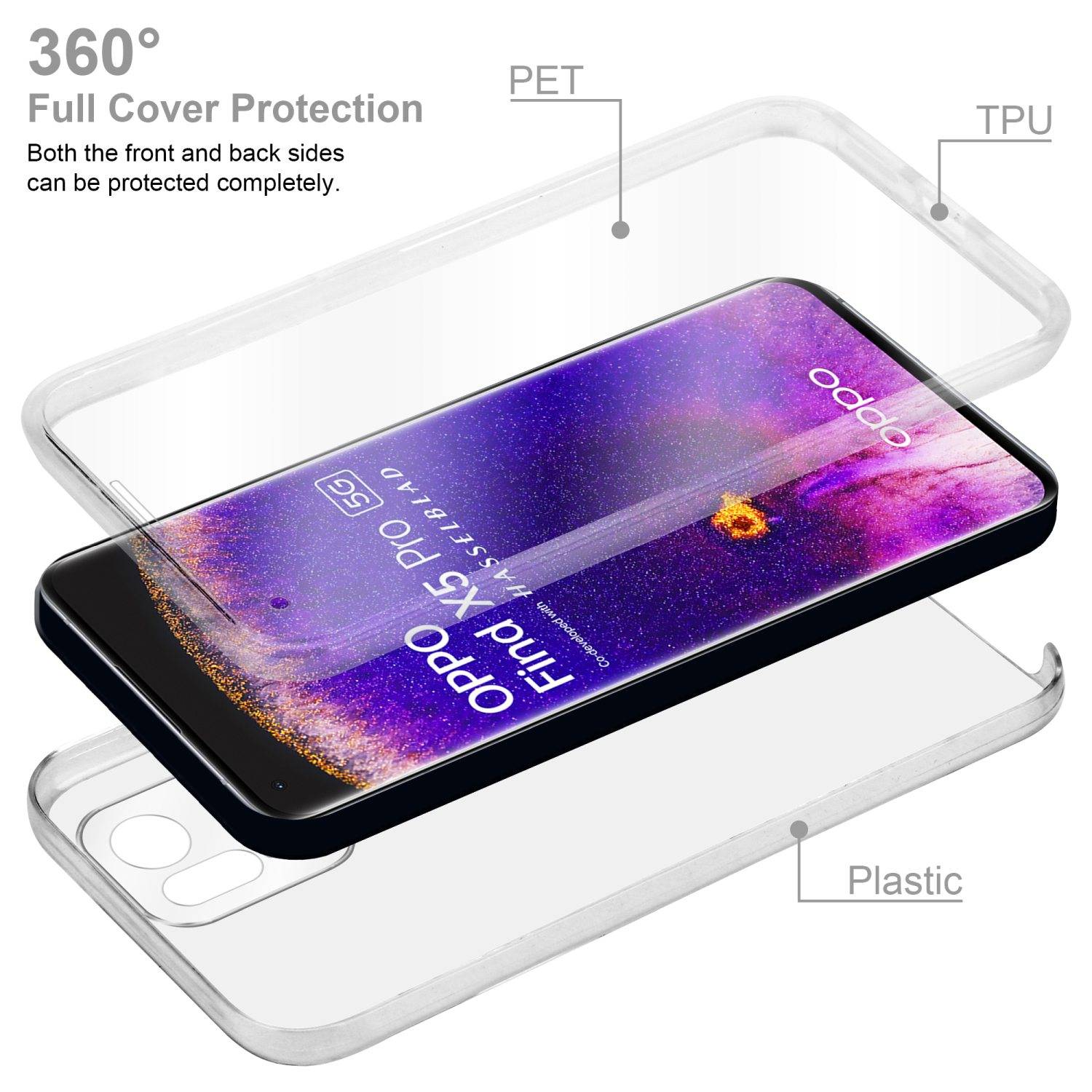 Cadorabo Schutzhülle für Oppo FIND X5 PRO Hülle in Transparent 360° Etui Full Body Handyhülle Cover Case