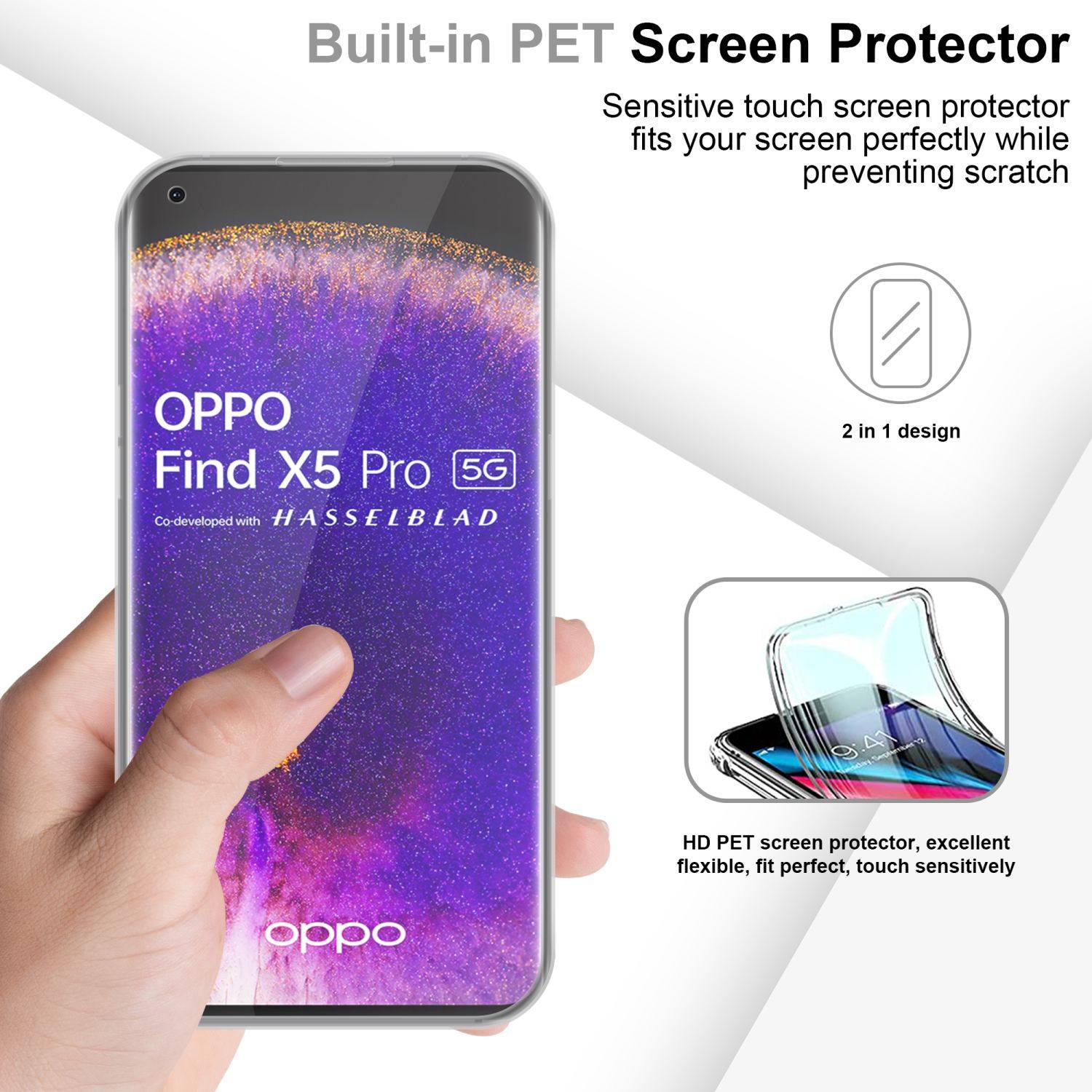 Cadorabo Schutzhülle für Oppo FIND X5 PRO Hülle in Transparent 360° Etui Full Body Handyhülle Cover Case
