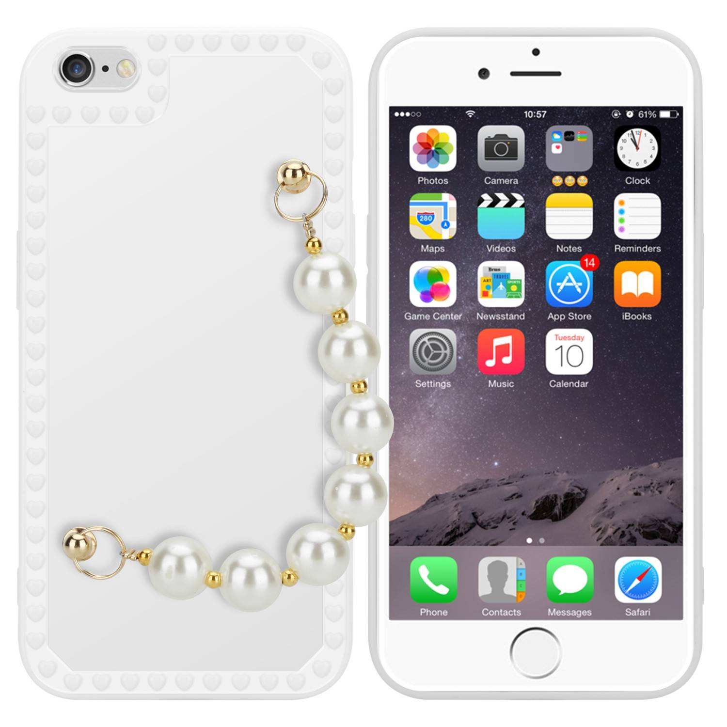 Cadorabo Hülle für Apple iPhone 6 / 6S Schutz Hülle in Weiß Handyhülle TPU Etui Cover Handgelenk Kette