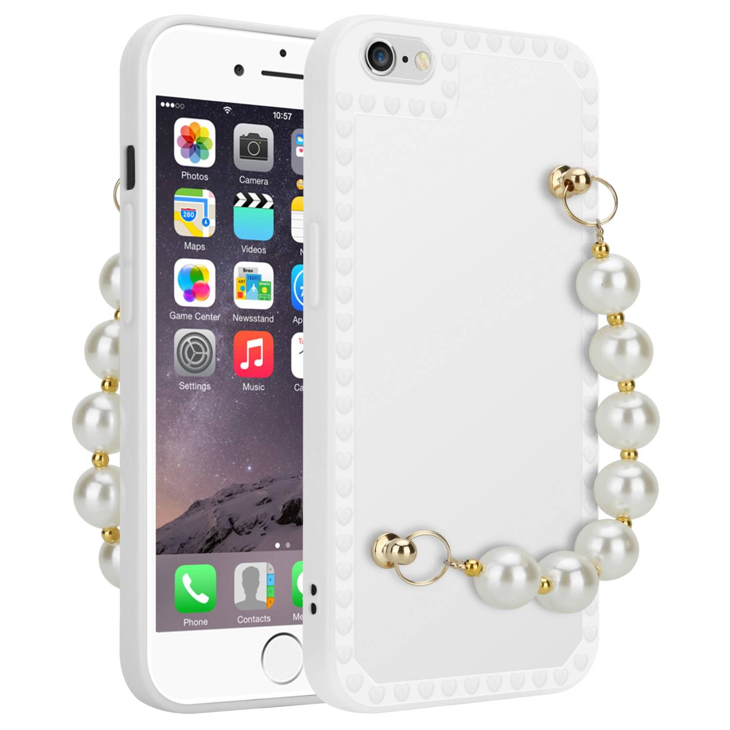 Cadorabo Hülle für Apple iPhone 6 / 6S Schutz Hülle in Weiß Handyhülle TPU Etui Cover Handgelenk Kette