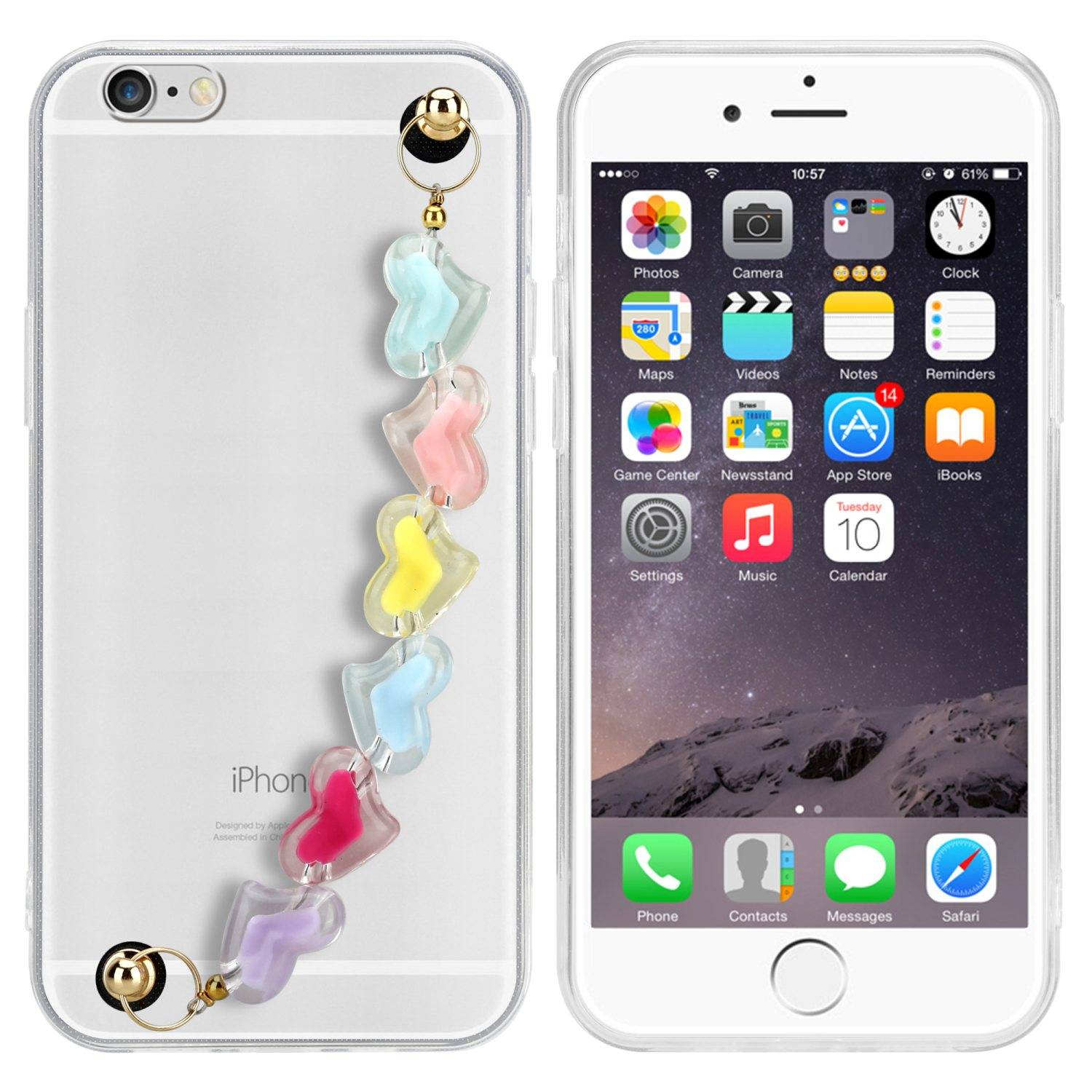 Cadorabo Hülle für Apple iPhone 6 / 6S Schutz Hülle in Transparent Handyhülle TPU Etui Cover Handgelenk Kette