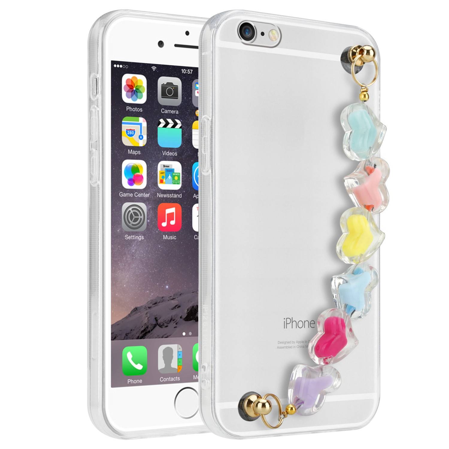 Cadorabo Hülle für Apple iPhone 6 / 6S Schutz Hülle in Transparent Handyhülle TPU Etui Cover Handgelenk Kette