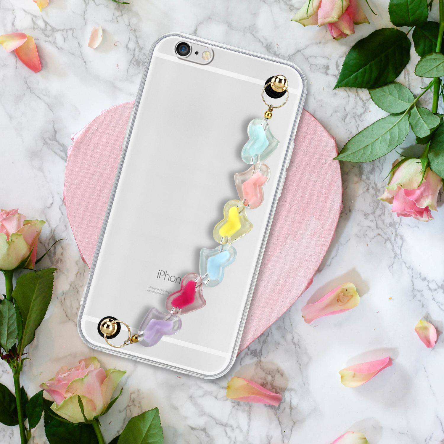 Cadorabo Hülle für Apple iPhone 6 / 6S Schutz Hülle in Transparent Handyhülle TPU Etui Cover Handgelenk Kette