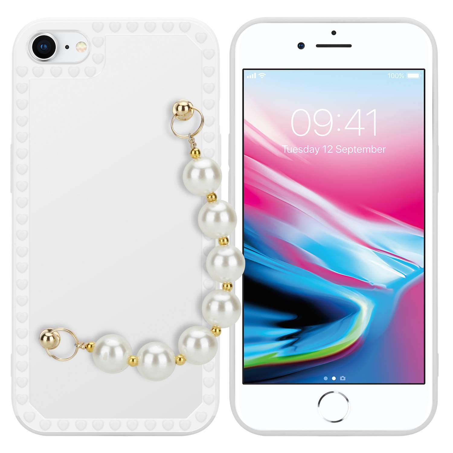 Cadorabo Hülle für Apple iPhone 7 / 7S / 8 / SE 2020 Schutz Hülle in Weiß Handyhülle TPU Etui Cover Handgelenk Kette