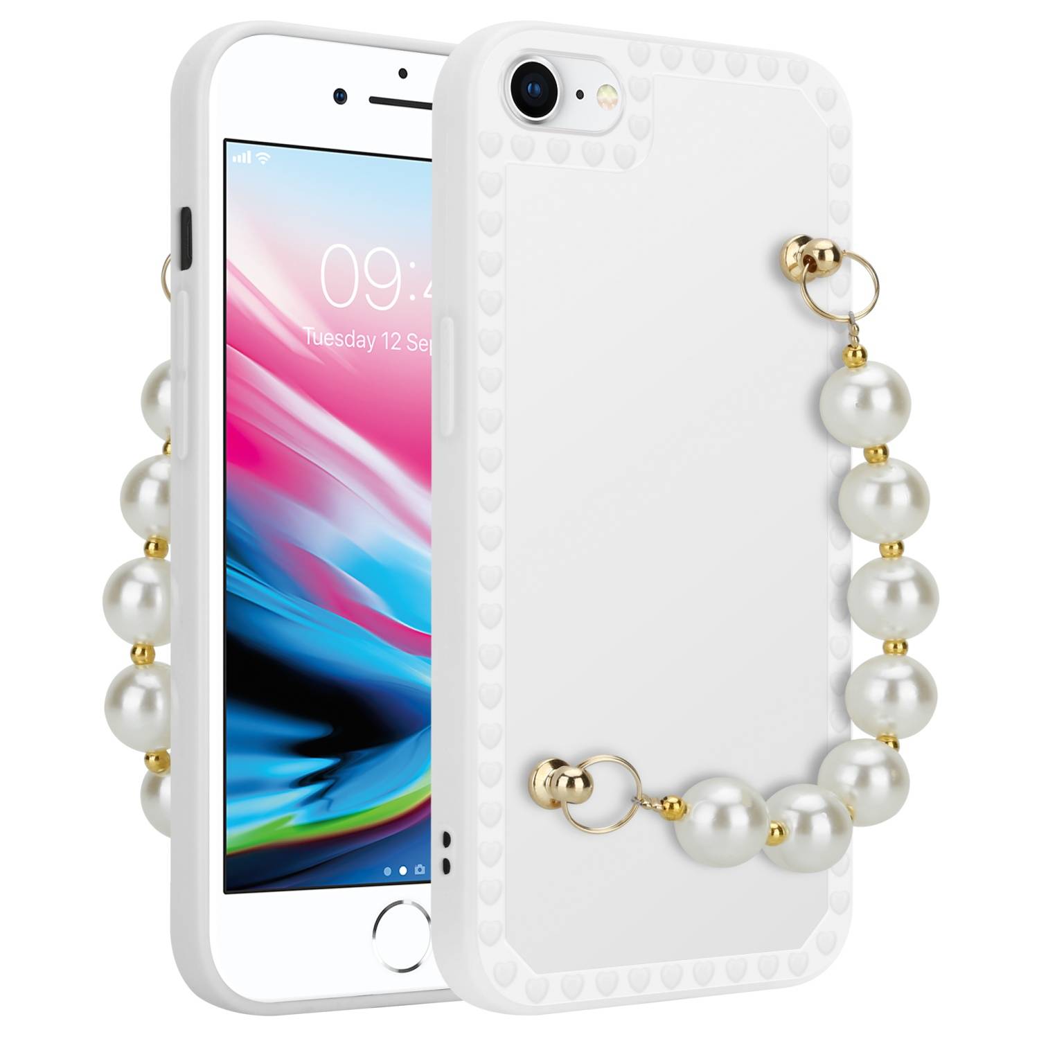 Cadorabo Hülle für Apple iPhone 7 / 7S / 8 / SE 2020 Schutz Hülle in Weiß Handyhülle TPU Etui Cover Handgelenk Kette