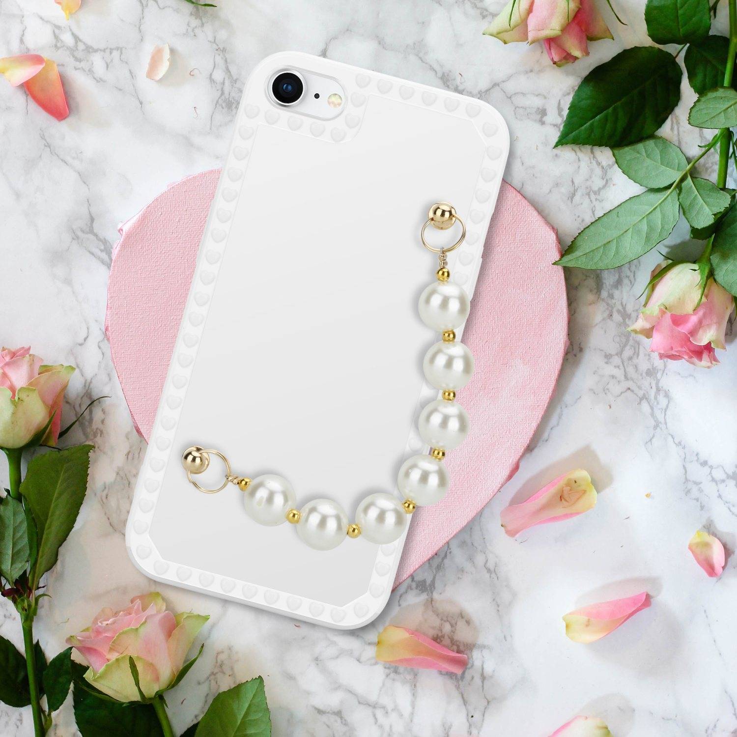 Cadorabo Hülle für Apple iPhone 7 / 7S / 8 / SE 2020 Schutz Hülle in Weiß Handyhülle TPU Etui Cover Handgelenk Kette