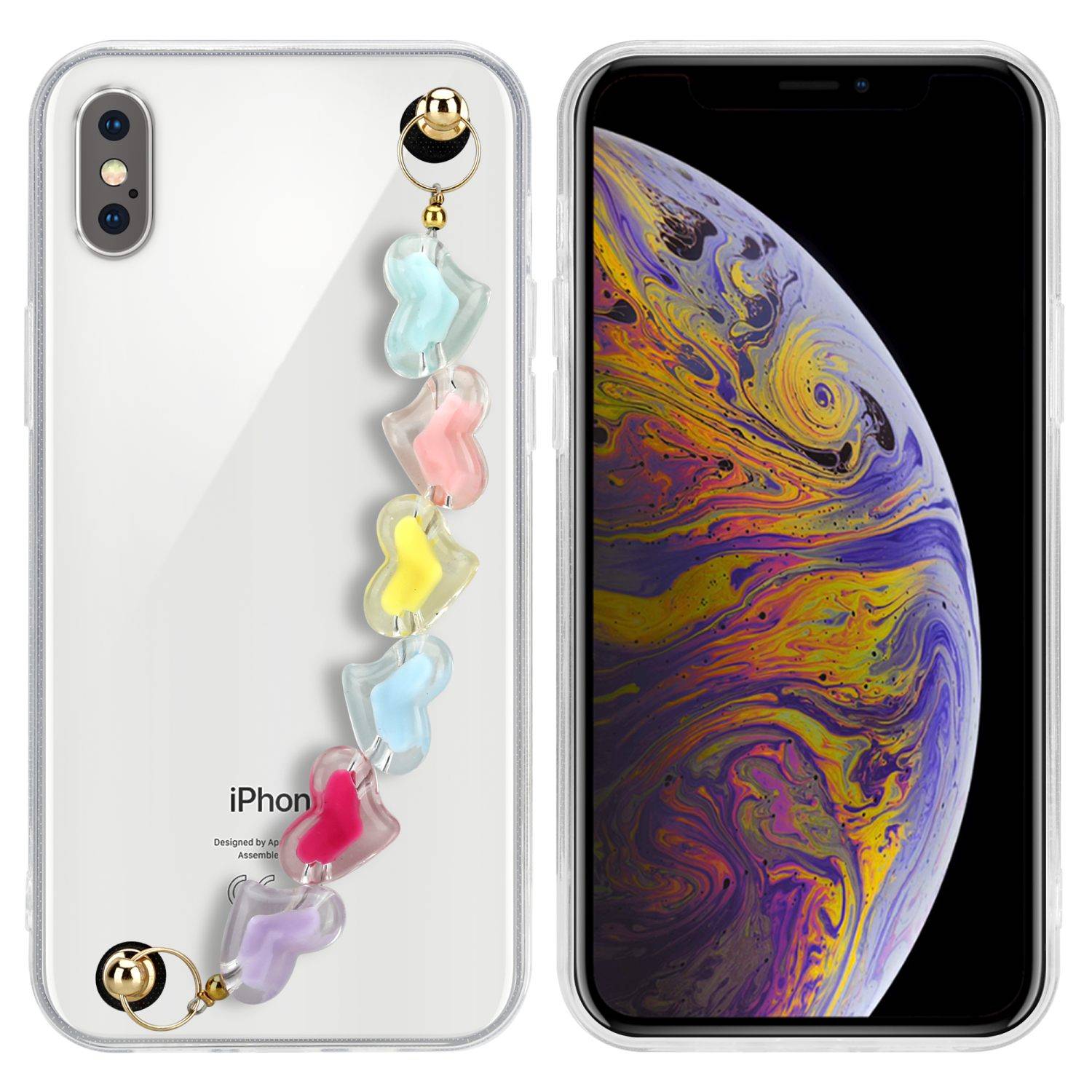 Cadorabo Hülle für Apple iPhone X / XS Schutz Hülle in Transparent Handyhülle TPU Etui Cover Handgelenk Kette