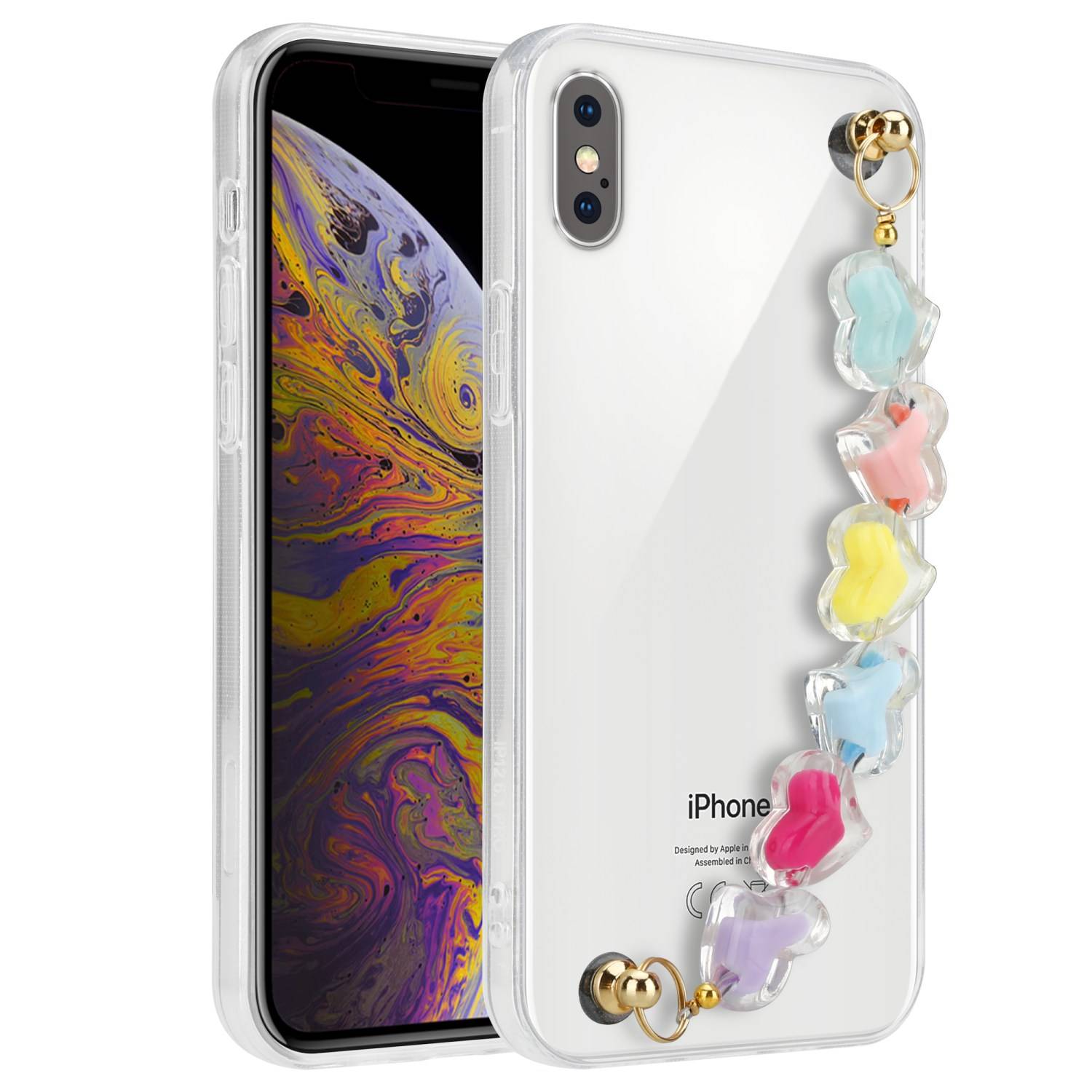 Cadorabo Hülle für Apple iPhone X / XS Schutz Hülle in Transparent Handyhülle TPU Etui Cover Handgelenk Kette