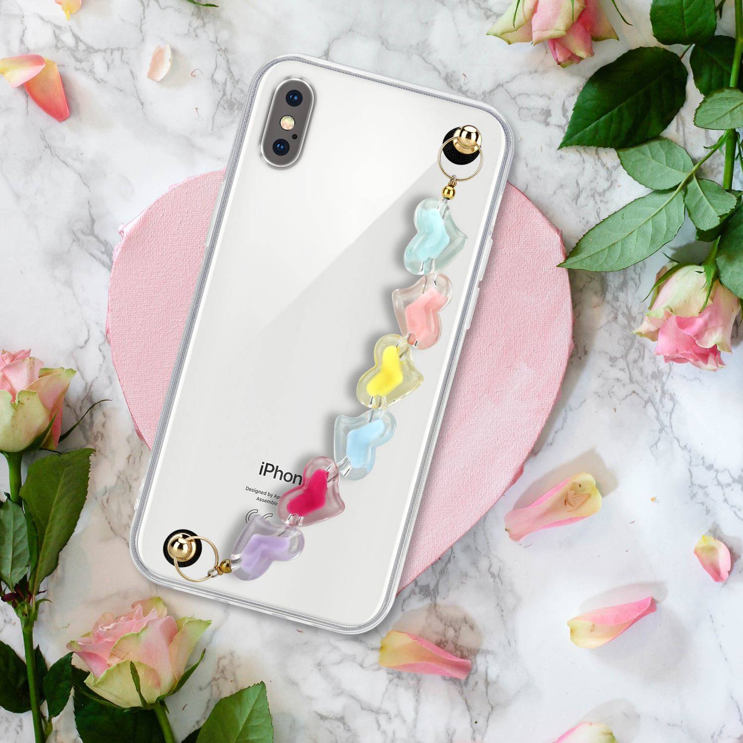 Cadorabo Hülle für Apple iPhone X / XS Schutz Hülle in Transparent Handyhülle TPU Etui Cover Handgelenk Kette