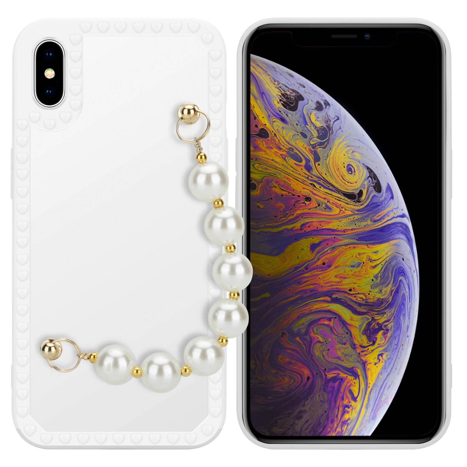 Cadorabo Hülle für Apple iPhone XS MAX Schutz Hülle in Weiß Handyhülle TPU Etui Cover Handgelenk Kette