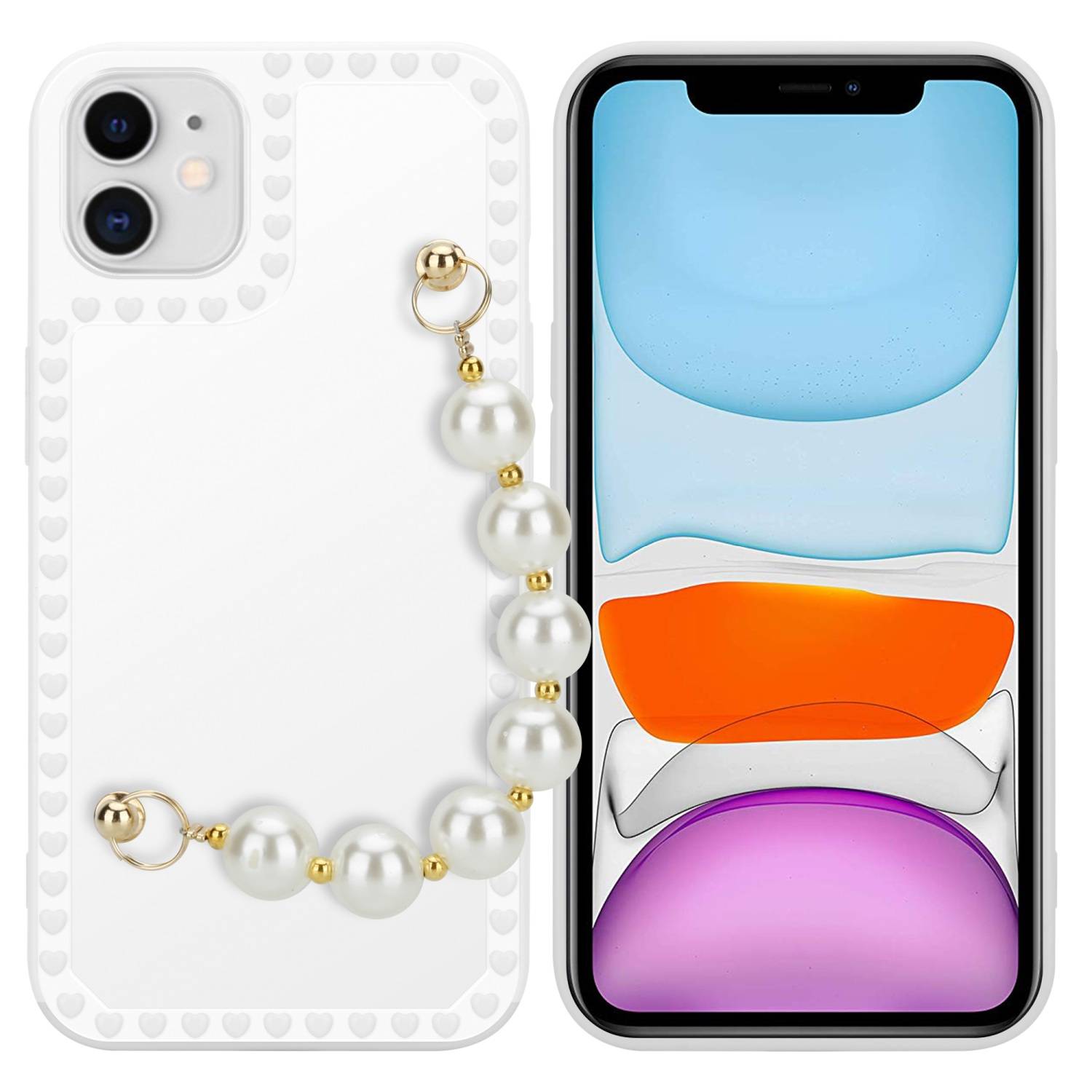 Cadorabo Hülle für Apple iPhone 11 Schutz Hülle in Weiß Handyhülle TPU Etui Cover Handgelenk Kette