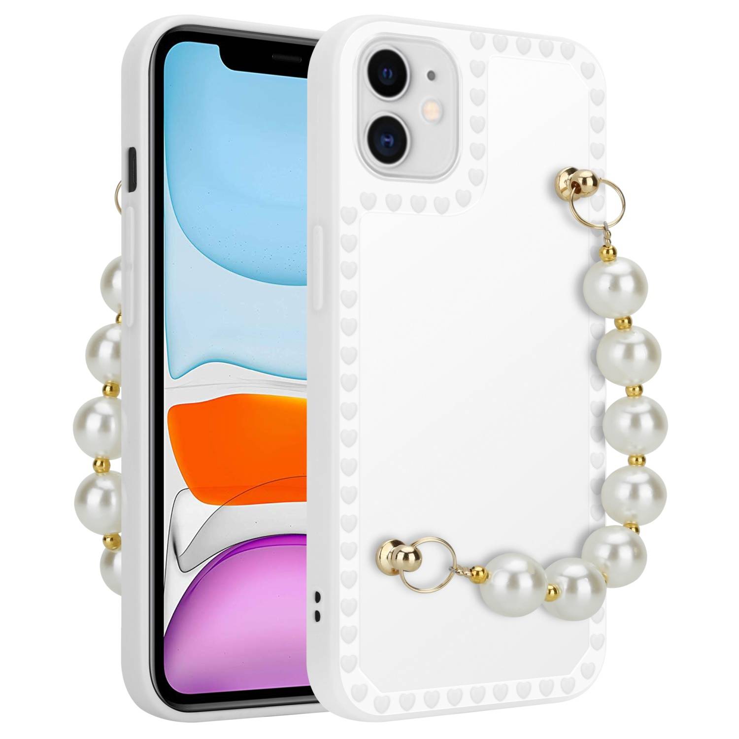 Cadorabo Hülle für Apple iPhone 11 Schutz Hülle in Weiß Handyhülle TPU Etui Cover Handgelenk Kette