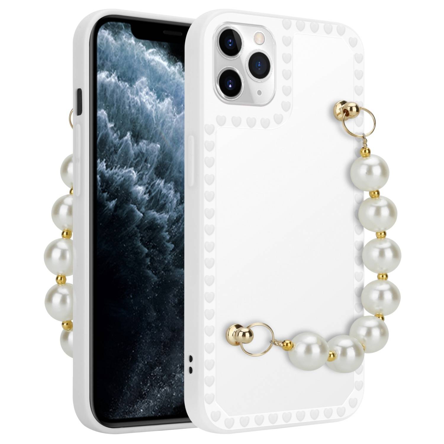 Cadorabo Hülle für Apple iPhone 11 PRO MAX Schutz Hülle in Weiß Handyhülle TPU Etui Cover Handgelenk Kette