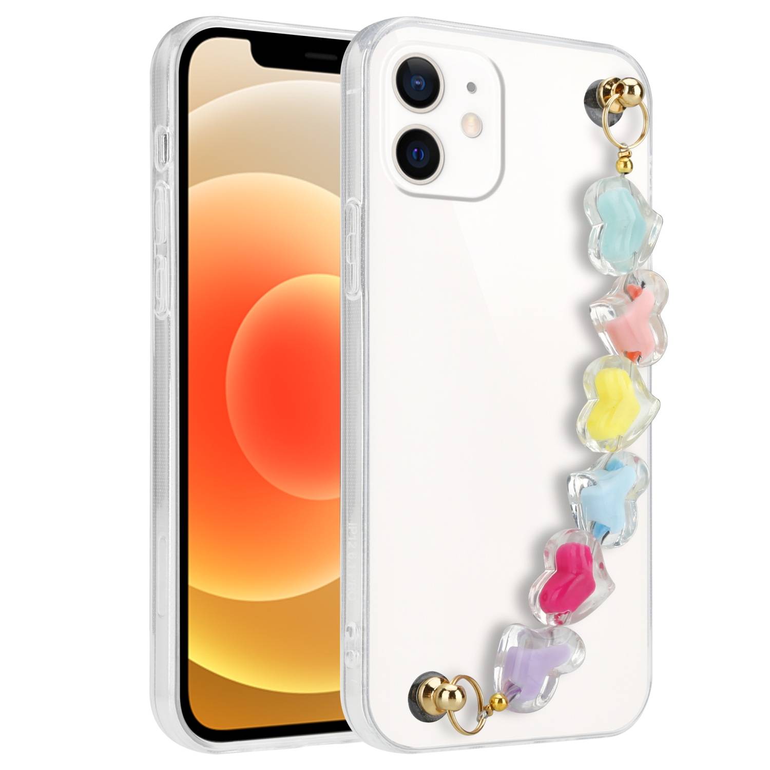 Cadorabo Hülle für Apple iPhone 12 Schutz Hülle in Transparent Handyhülle TPU Etui Cover Handgelenk Kette