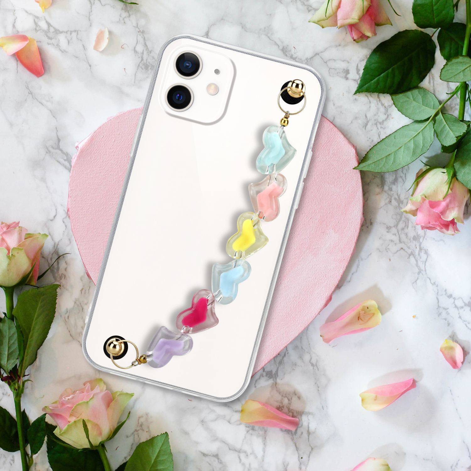 Cadorabo Hülle für Apple iPhone 12 Schutz Hülle in Transparent Handyhülle TPU Etui Cover Handgelenk Kette