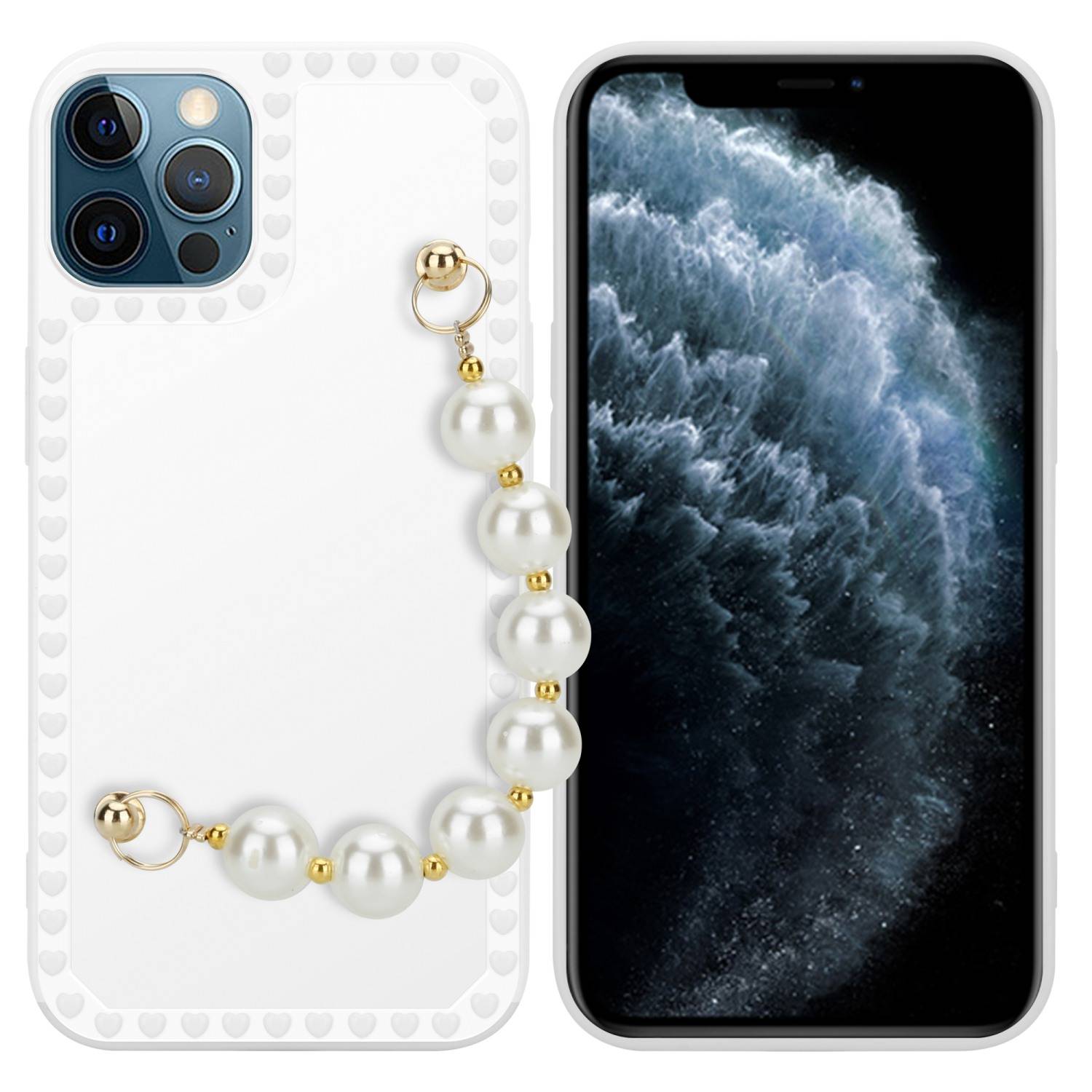 Cadorabo Hülle für Apple iPhone 12 PRO Schutz Hülle in Weiß Handyhülle TPU Etui Cover Handgelenk Kette