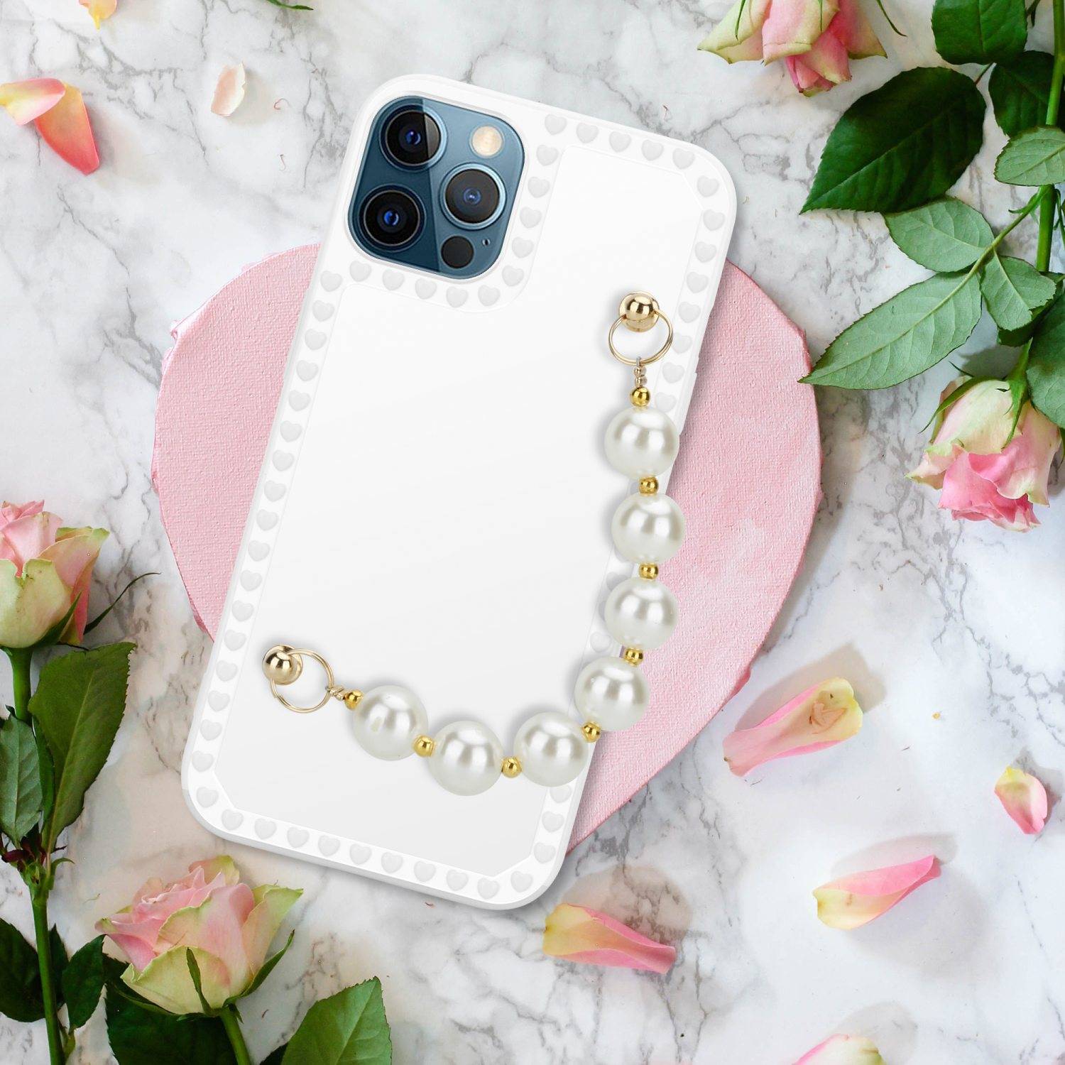 Cadorabo Hülle für Apple iPhone 12 PRO Schutz Hülle in Weiß Handyhülle TPU Etui Cover Handgelenk Kette