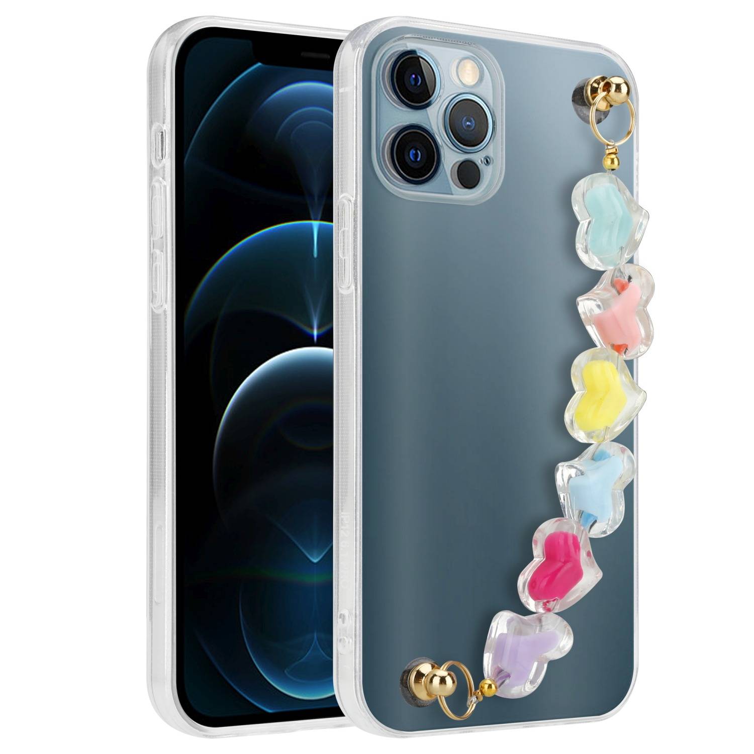 Cadorabo Hülle für Apple iPhone 12 PRO Schutz Hülle in Transparent Handyhülle TPU Etui Cover Handgelenk Kette