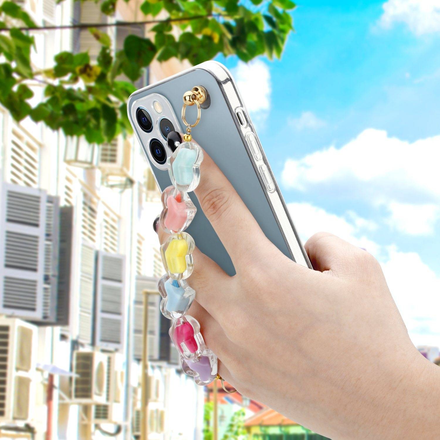 Cadorabo Hülle für Apple iPhone 12 PRO Schutz Hülle in Transparent Handyhülle TPU Etui Cover Handgelenk Kette