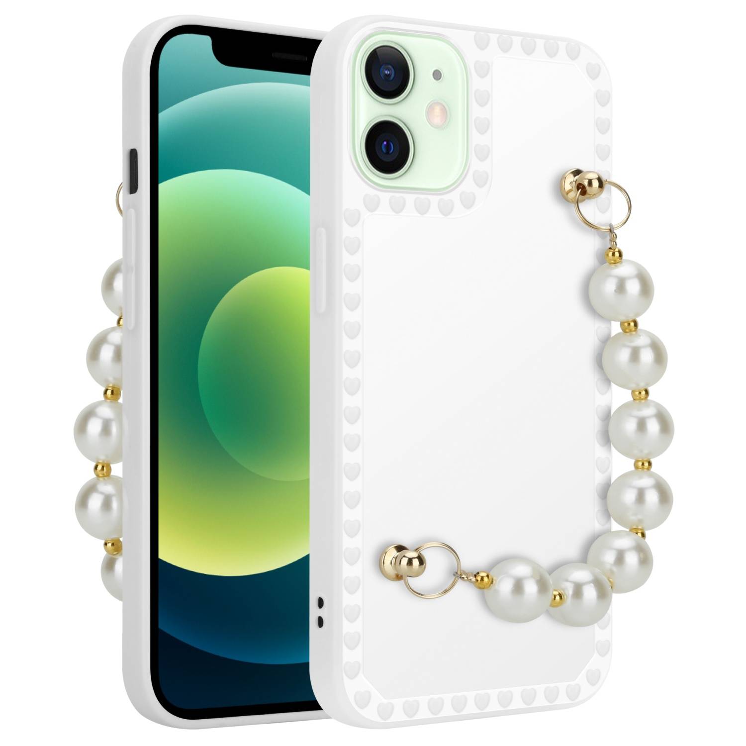 Cadorabo Hülle für Apple iPhone 12 MINI Schutz Hülle in Weiß Handyhülle TPU Etui Cover Handgelenk Kette
