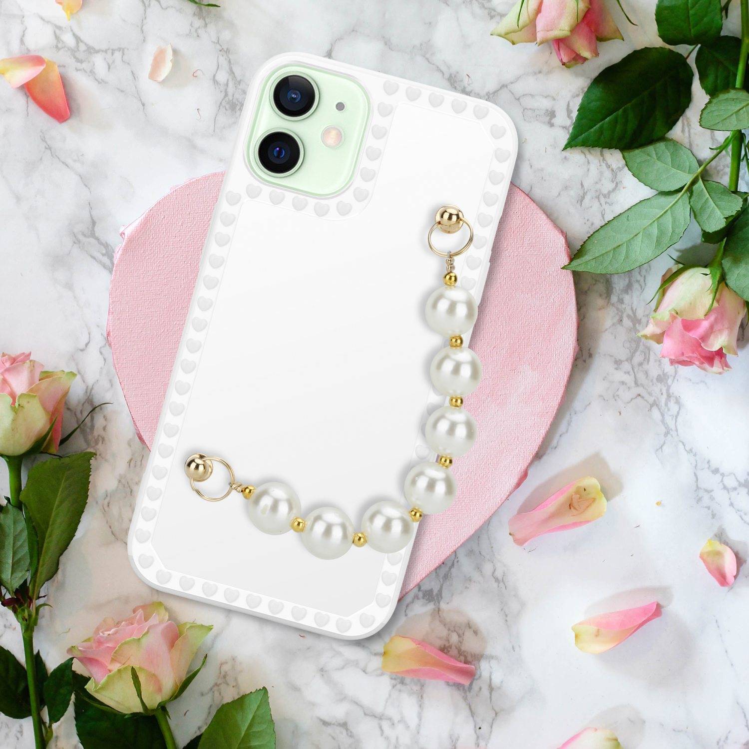 Cadorabo Hülle für Apple iPhone 12 MINI Schutz Hülle in Weiß Handyhülle TPU Etui Cover Handgelenk Kette