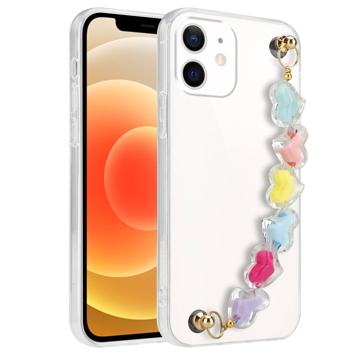Cadorabo Hülle für Apple iPhone 12 MINI Schutz Hülle in Transparent Handyhülle TPU Etui Cover Handgelenk Kette