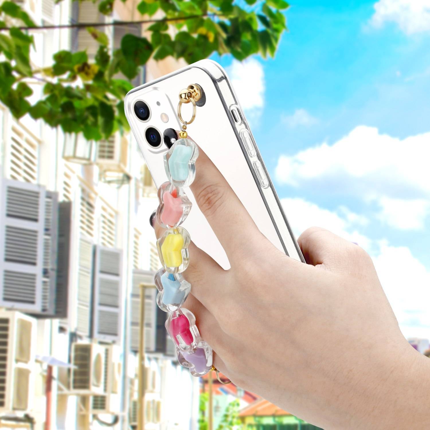 Cadorabo Hülle für Apple iPhone 12 MINI Schutz Hülle in Transparent Handyhülle TPU Etui Cover Handgelenk Kette